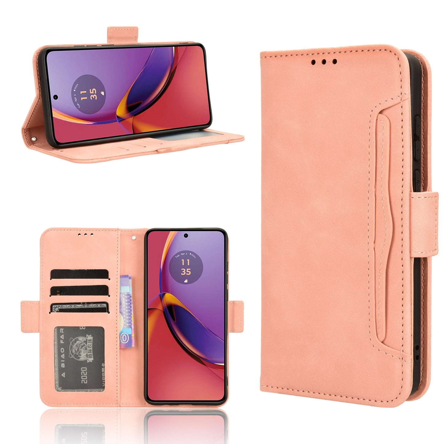 Motorola Moto G84 5G Skin Feel PU Leather Wallet Phone Case with Card Slots, Cash Pocket, Magnetic Closure, Built-In Stand, Full Protection TPU Cover