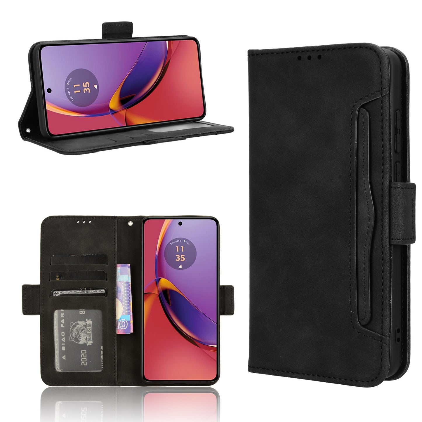 Motorola Moto G84 5G Skin Feel PU Leather Wallet Phone Case with Card Slots, Cash Pocket, Magnetic Closure, Built-In Stand, Full Protection TPU Cover