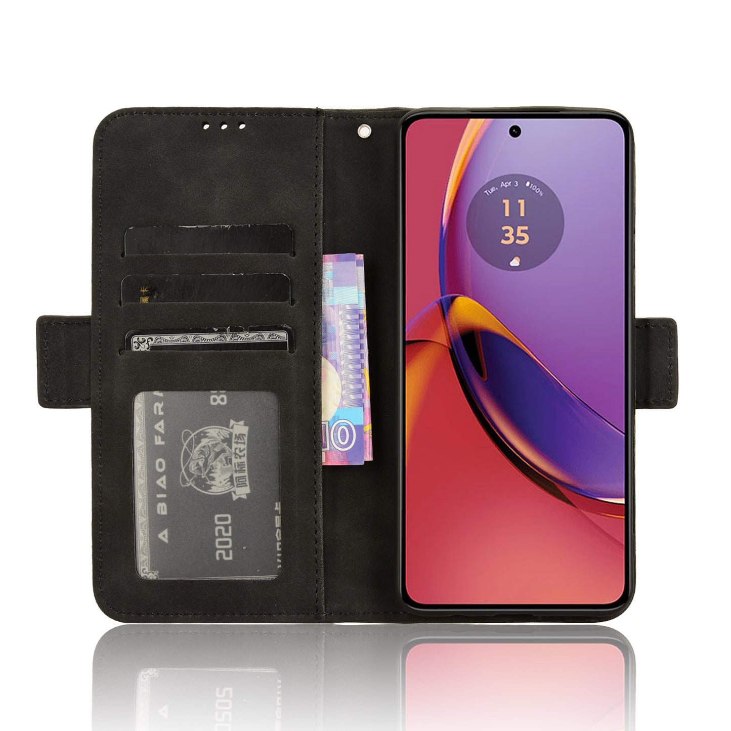 Motorola Moto G84 5G Skin Feel PU Leather Wallet Phone Case with Card Slots, Cash Pocket, Magnetic Closure, Built-In Stand, Full Protection TPU Cover