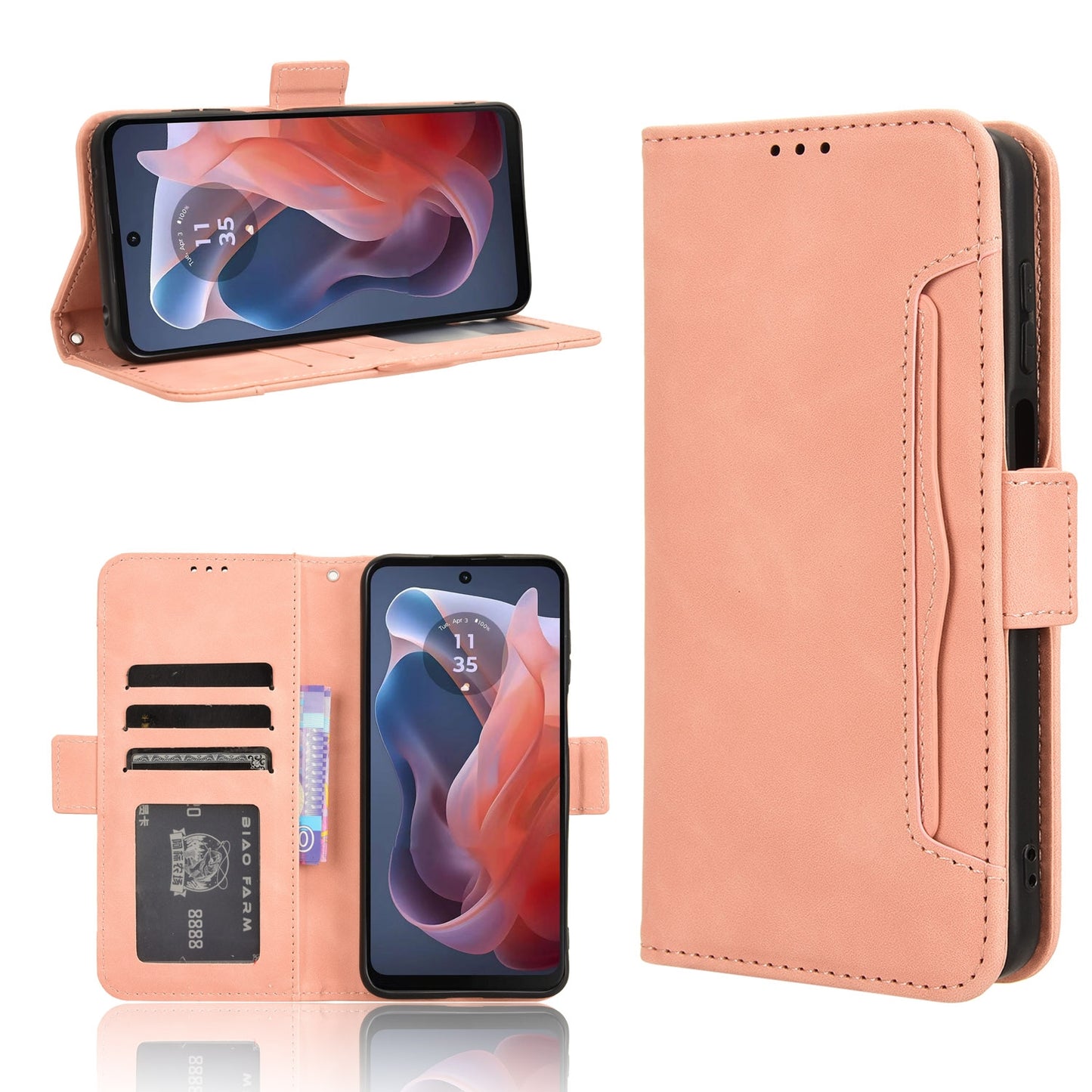Motorola Moto G Play 4G 2024 Skin Feel PU Leather Wallet Phone Case with Card Slots, Cash Pocket, Magnetic Closure, Built-In Stand, Full Protection TPU Cover