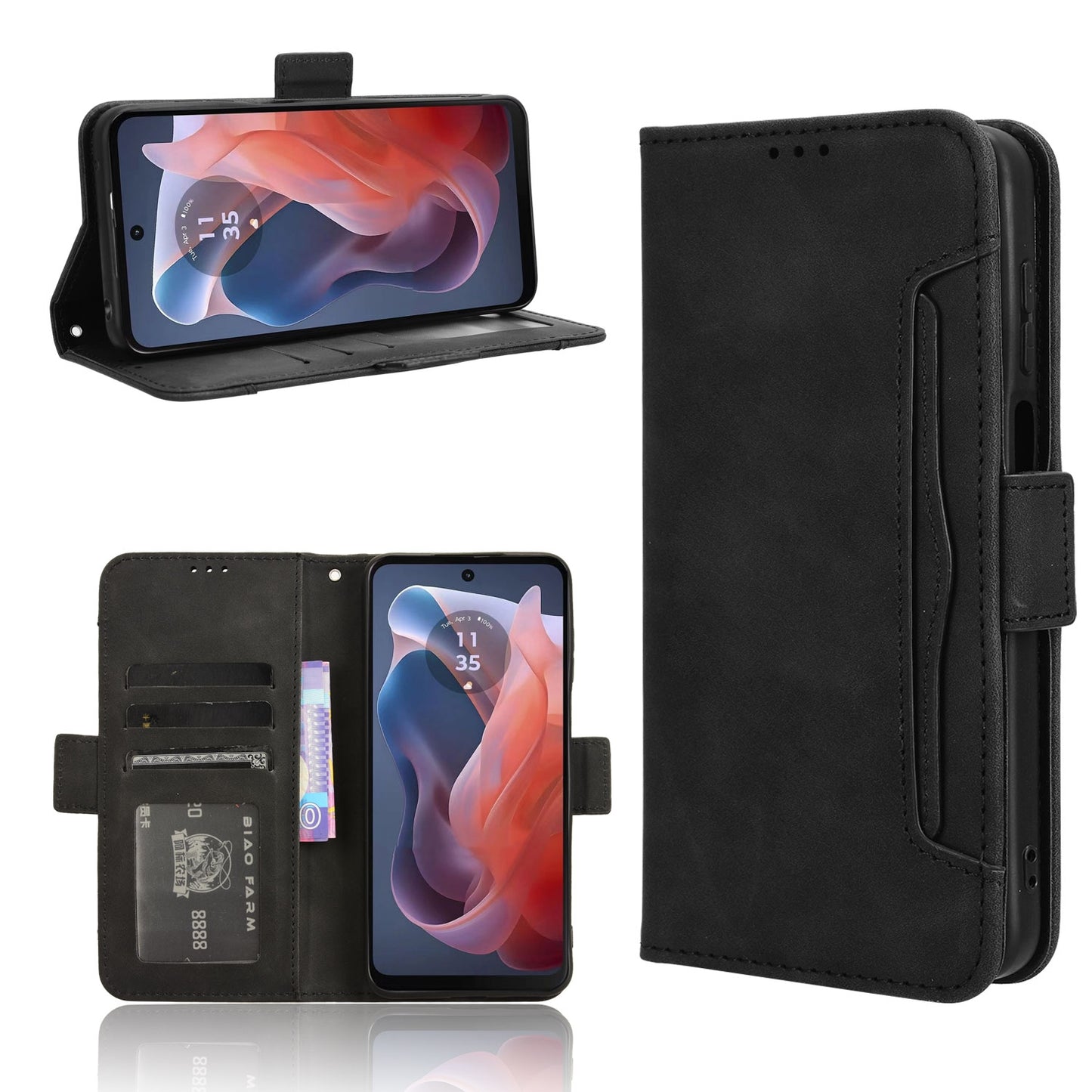 Motorola Moto G Play 4G 2024 Skin Feel PU Leather Wallet Phone Case with Card Slots, Cash Pocket, Magnetic Closure, Built-In Stand, Full Protection TPU Cover