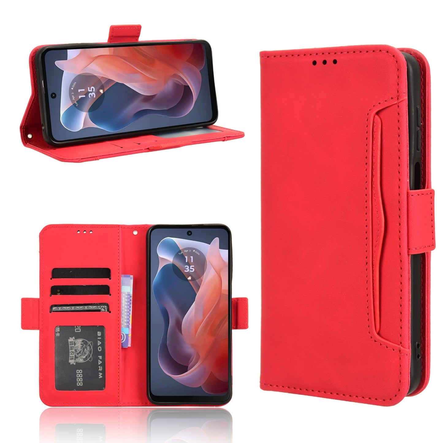 Motorola Moto G Play 4G 2024 Skin Feel PU Leather Wallet Phone Case with Card Slots, Cash Pocket, Magnetic Closure, Built-In Stand, Full Protection TPU Cover