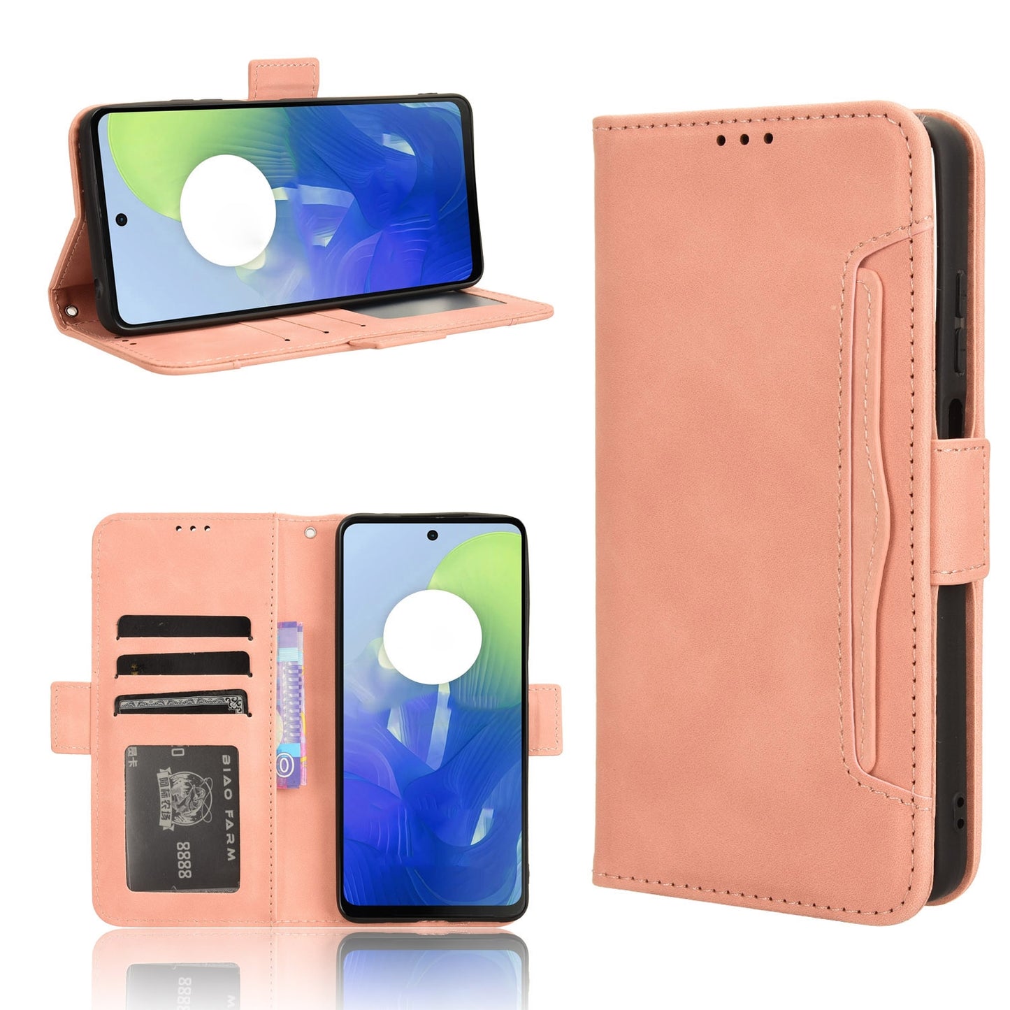 Motorola Moto G24 Skin Feel PU Leather Wallet Phone Case with Card Slots, Cash Pocket, Magnetic Closure, Built-In Stand, Full Protection TPU Cover