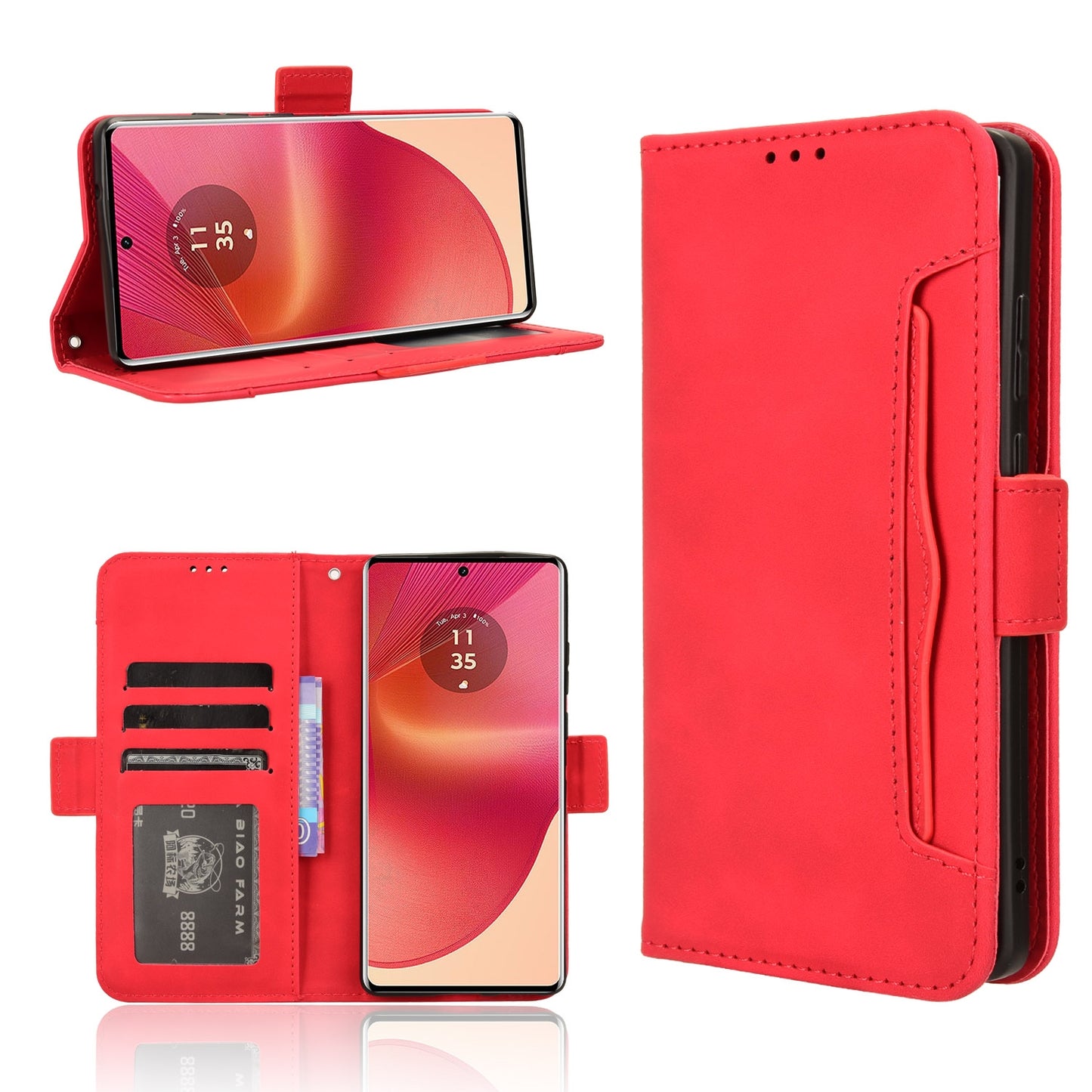 Motorola Edge 50 Fusion Skin Feel PU Leather Wallet Phone Case with Card Slots, Cash Pocket, Magnetic Closure, Built-In Stand, Full Protection TPU Cover