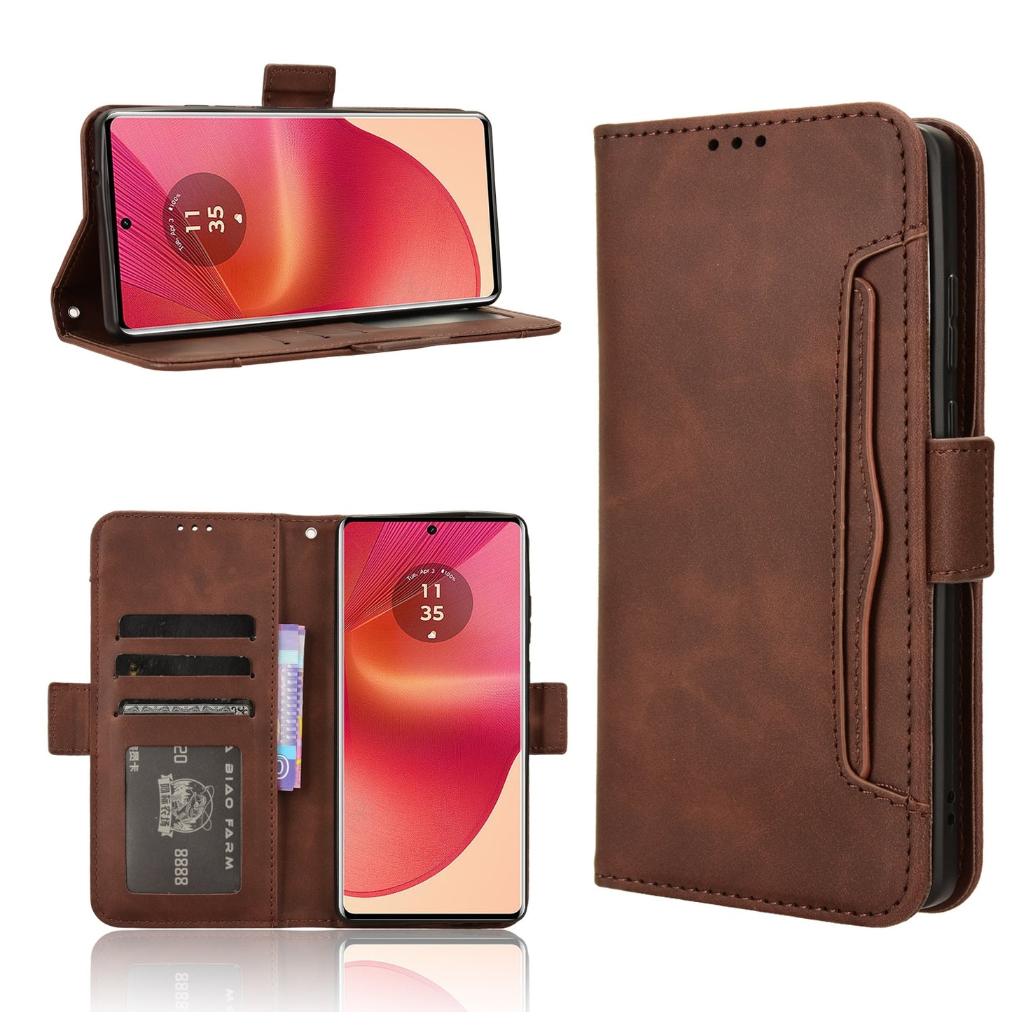 Motorola Edge 50 Fusion Skin Feel PU Leather Wallet Phone Case with Card Slots, Cash Pocket, Magnetic Closure, Built-In Stand, Full Protection TPU Cover