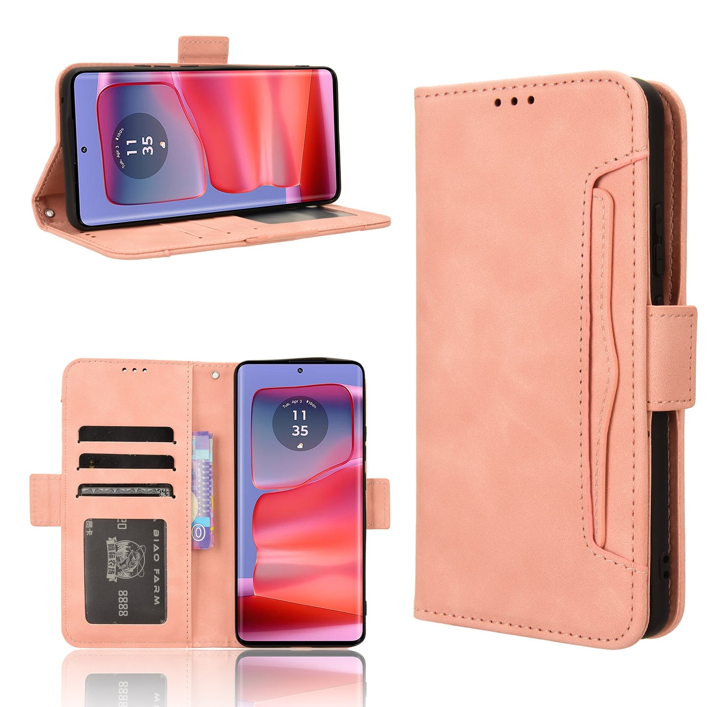 Motorola Edge 50 Pro Skin Feel PU Leather Wallet Phone Case with Card Slots, Cash Pocket, Magnetic Closure, Built-In Stand, Full Protection TPU Cover