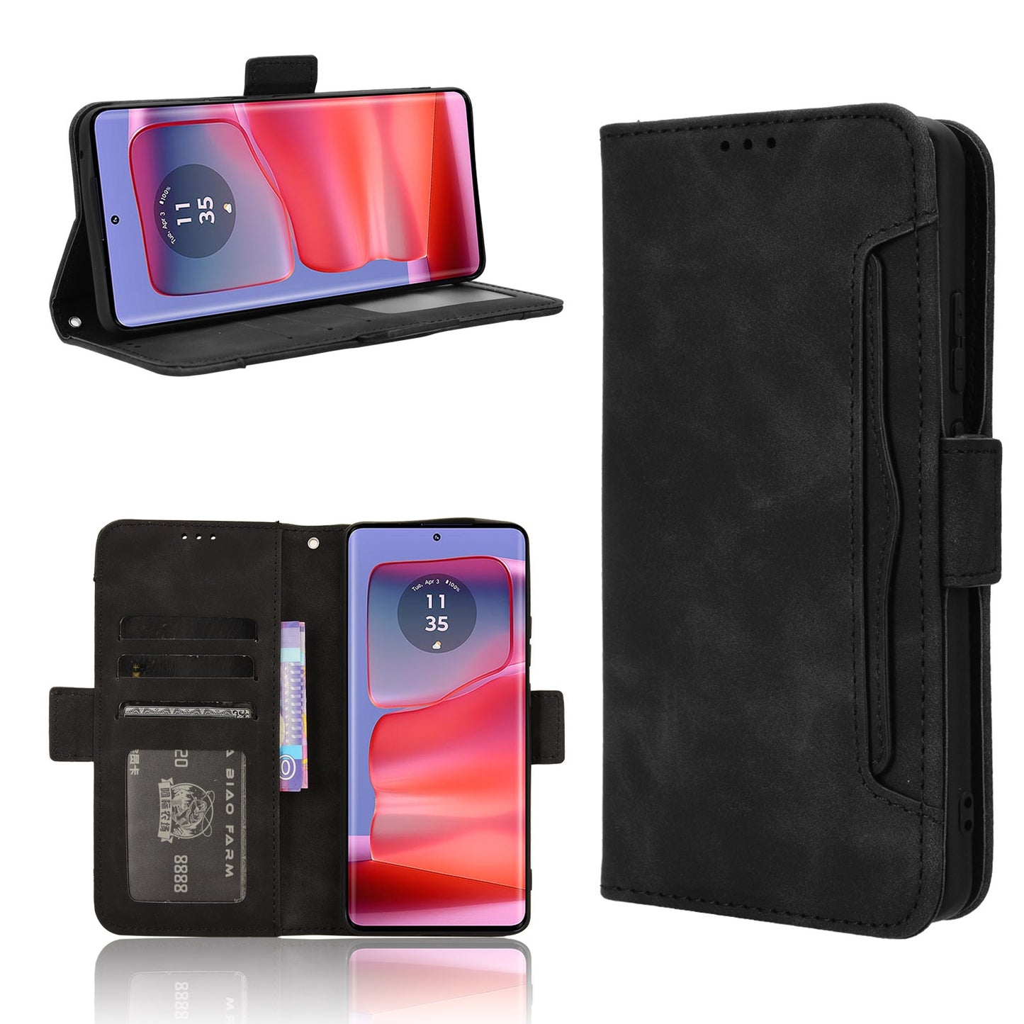 Motorola Edge 50 Pro Skin Feel PU Leather Wallet Phone Case with Card Slots, Cash Pocket, Magnetic Closure, Built-In Stand, Full Protection TPU Cover