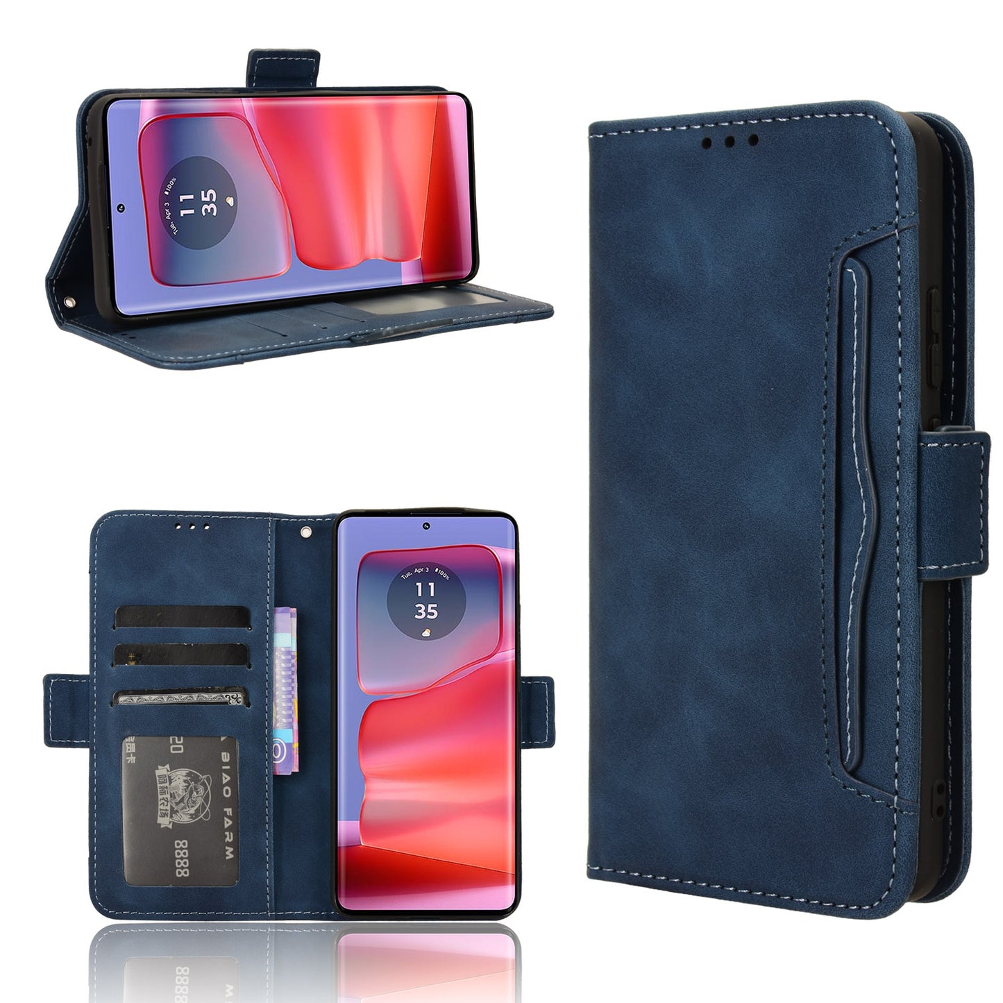 Motorola Edge 50 Pro Skin Feel PU Leather Wallet Phone Case with Card Slots, Cash Pocket, Magnetic Closure, Built-In Stand, Full Protection TPU Cover