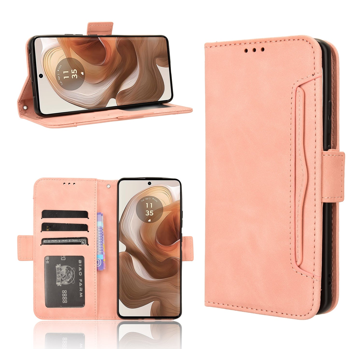 Motorola Edge 50 Ultra Skin Feel PU Leather Wallet Phone Case with Card Slots, Cash Pocket, Magnetic Closure, Built-In Stand, Full Protection TPU Cover