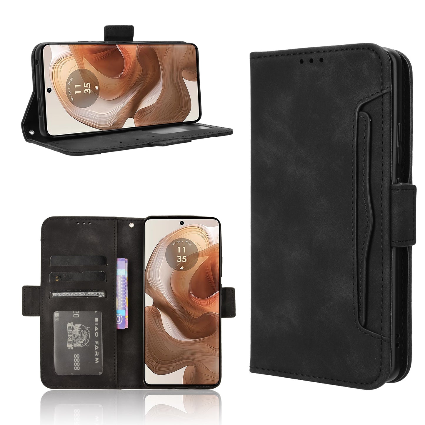 Motorola Moto X50 Ultra Skin Feel PU Leather Wallet Phone Case with Card Slots, Cash Pocket, Magnetic Closure, Built-In Stand, Full Protection TPU Cover