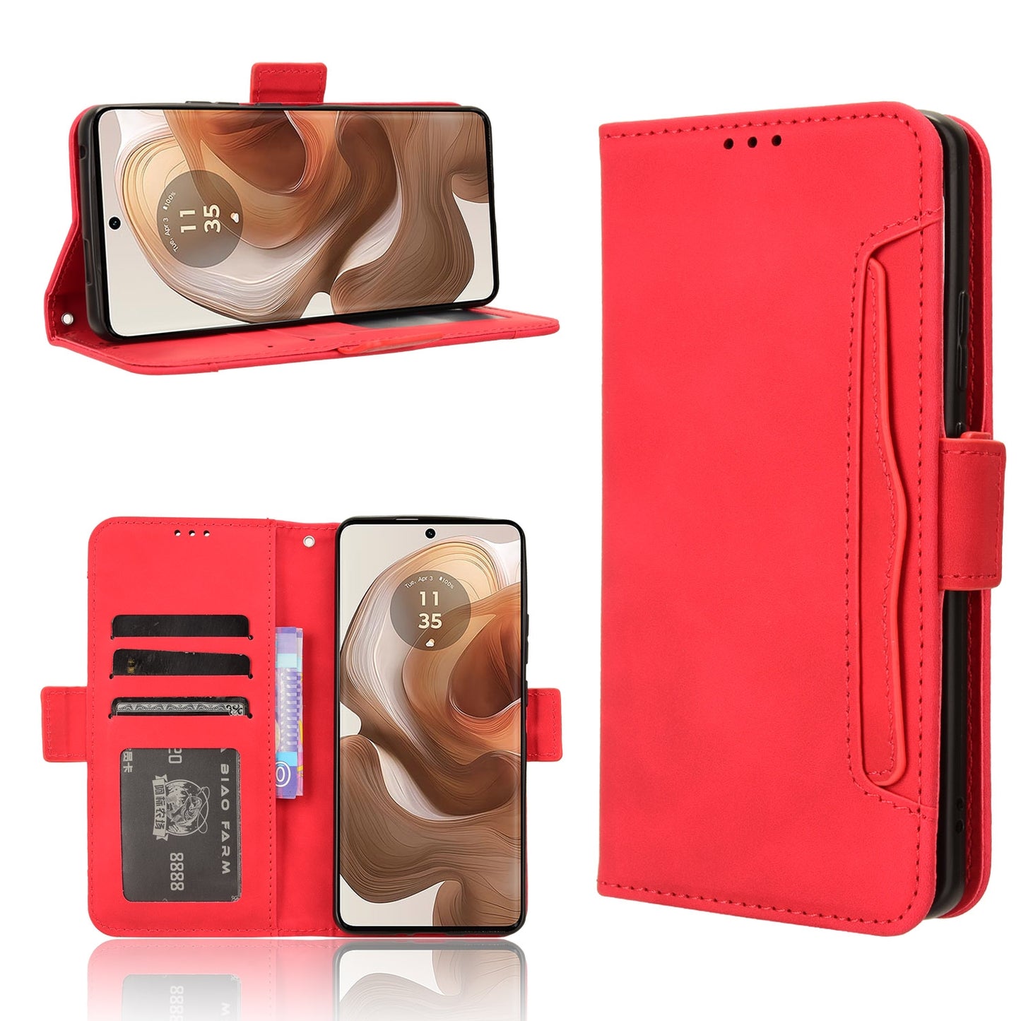 Motorola Moto X50 Ultra Skin Feel PU Leather Wallet Phone Case with Card Slots, Cash Pocket, Magnetic Closure, Built-In Stand, Full Protection TPU Cover