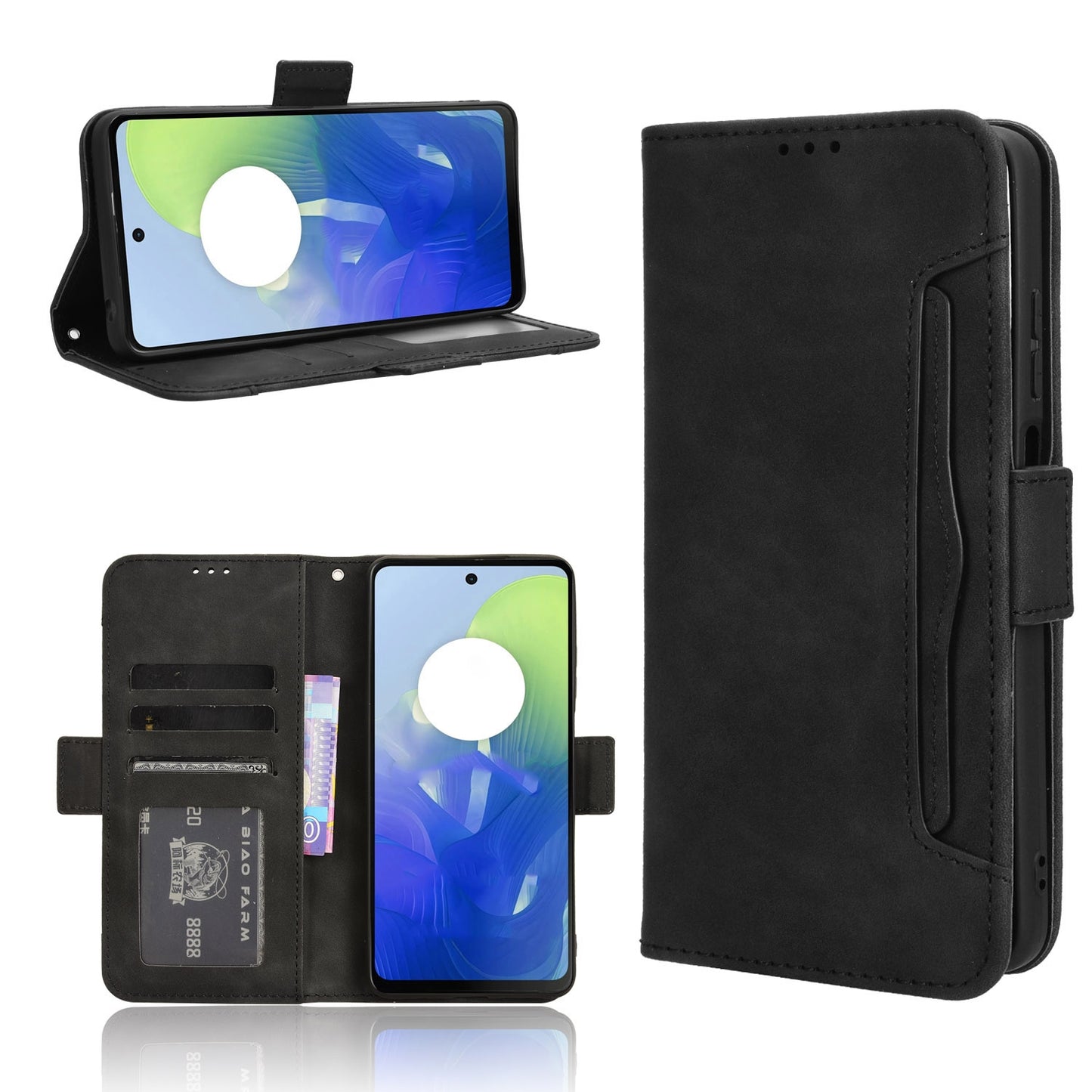 Motorola Moto E14 Skin Feel PU Leather Wallet Phone Case with Card Slots, Cash Pocket, Magnetic Closure, Built-In Stand, Full Protection TPU Cover