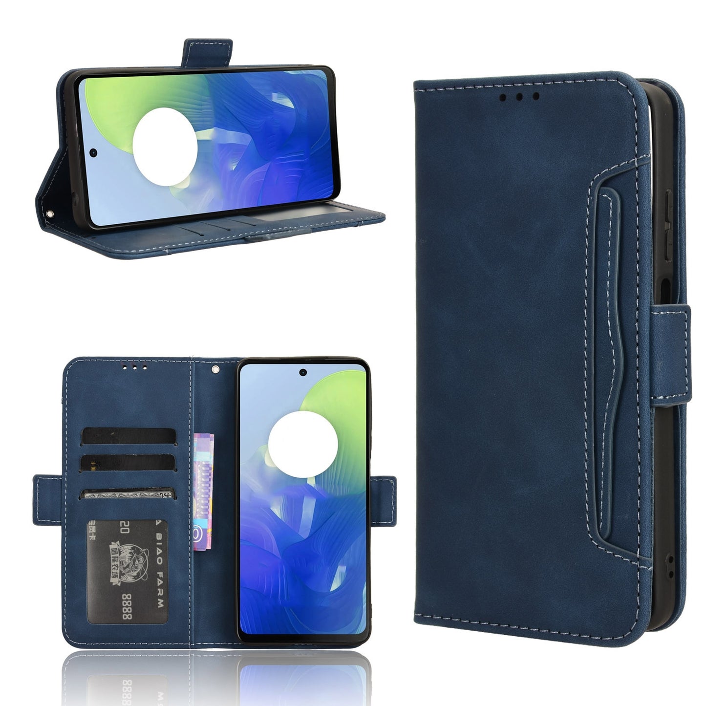 Motorola Moto E14 Skin Feel PU Leather Wallet Phone Case with Card Slots, Cash Pocket, Magnetic Closure, Built-In Stand, Full Protection TPU Cover