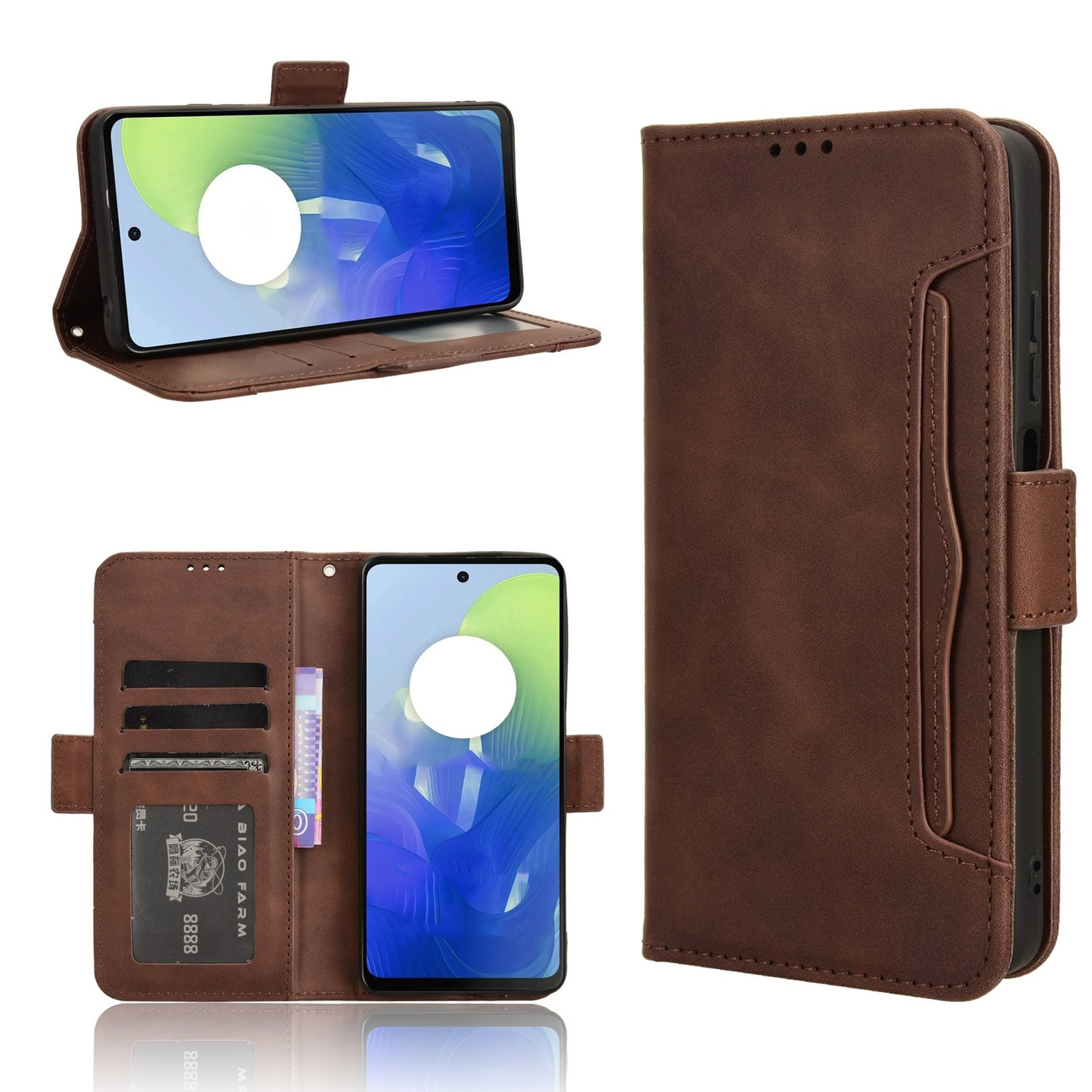 Motorola Moto E14 Skin Feel PU Leather Wallet Phone Case with Card Slots, Cash Pocket, Magnetic Closure, Built-In Stand, Full Protection TPU Cover