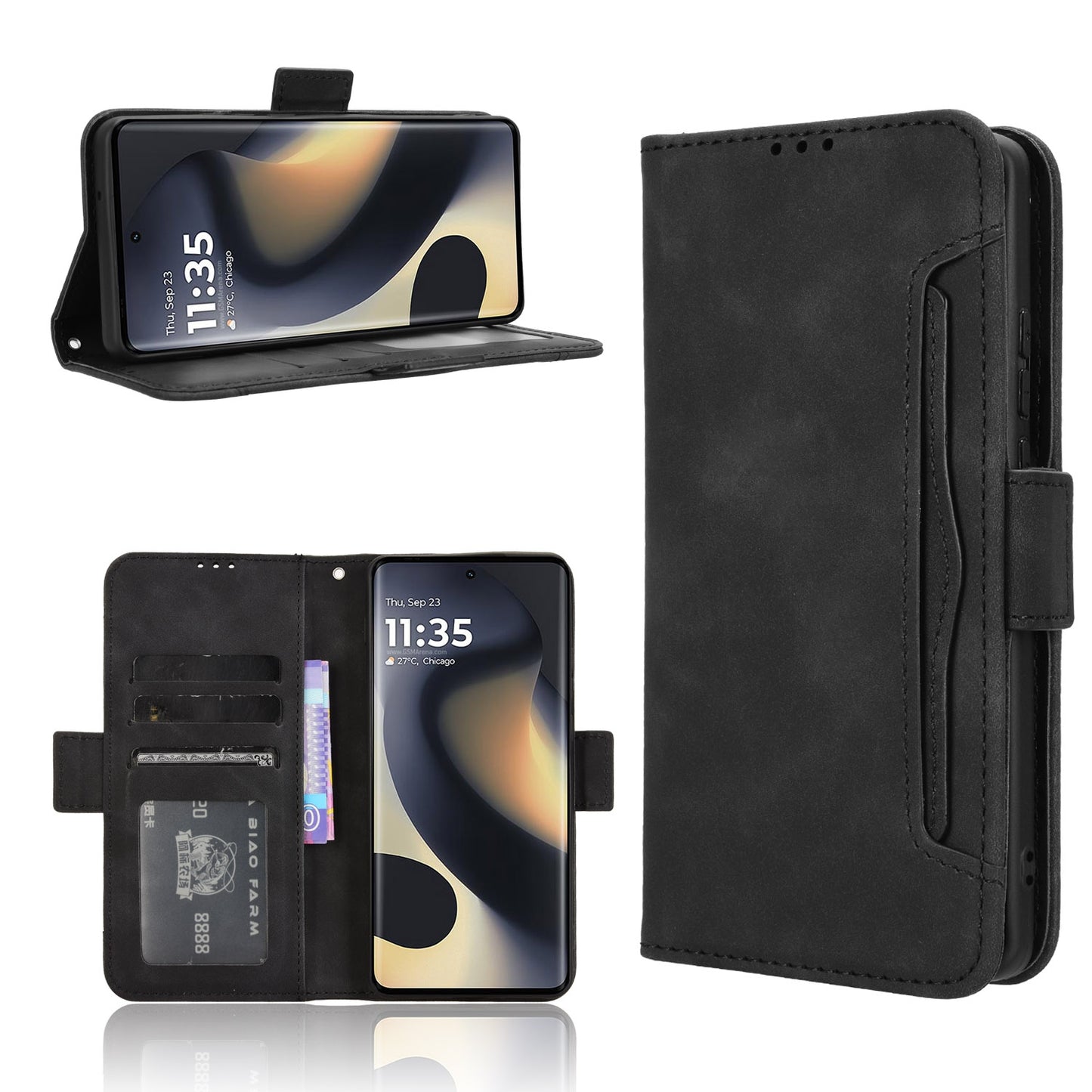 Motorola Edge 2024 5G Skin Feel PU Leather Wallet Phone Case with Card Slots, Cash Pocket, Magnetic Closure, Built-In Stand, Full Protection TPU Cover