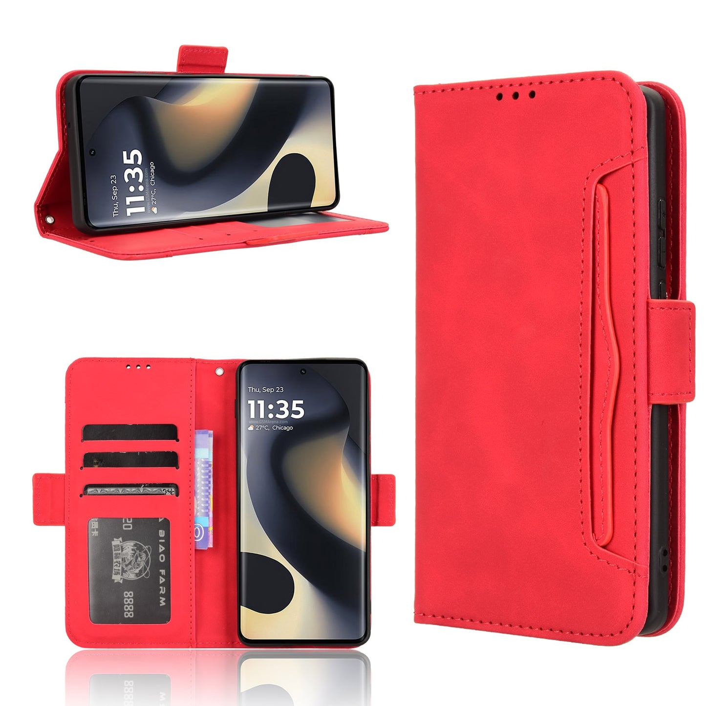 Motorola Edge 2024 5G Skin Feel PU Leather Wallet Phone Case with Card Slots, Cash Pocket, Magnetic Closure, Built-In Stand, Full Protection TPU Cover