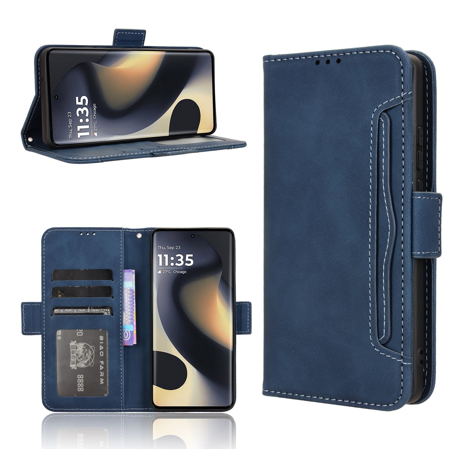 Motorola Edge 2024 5G Skin Feel PU Leather Wallet Phone Case with Card Slots, Cash Pocket, Magnetic Closure, Built-In Stand, Full Protection TPU Cover