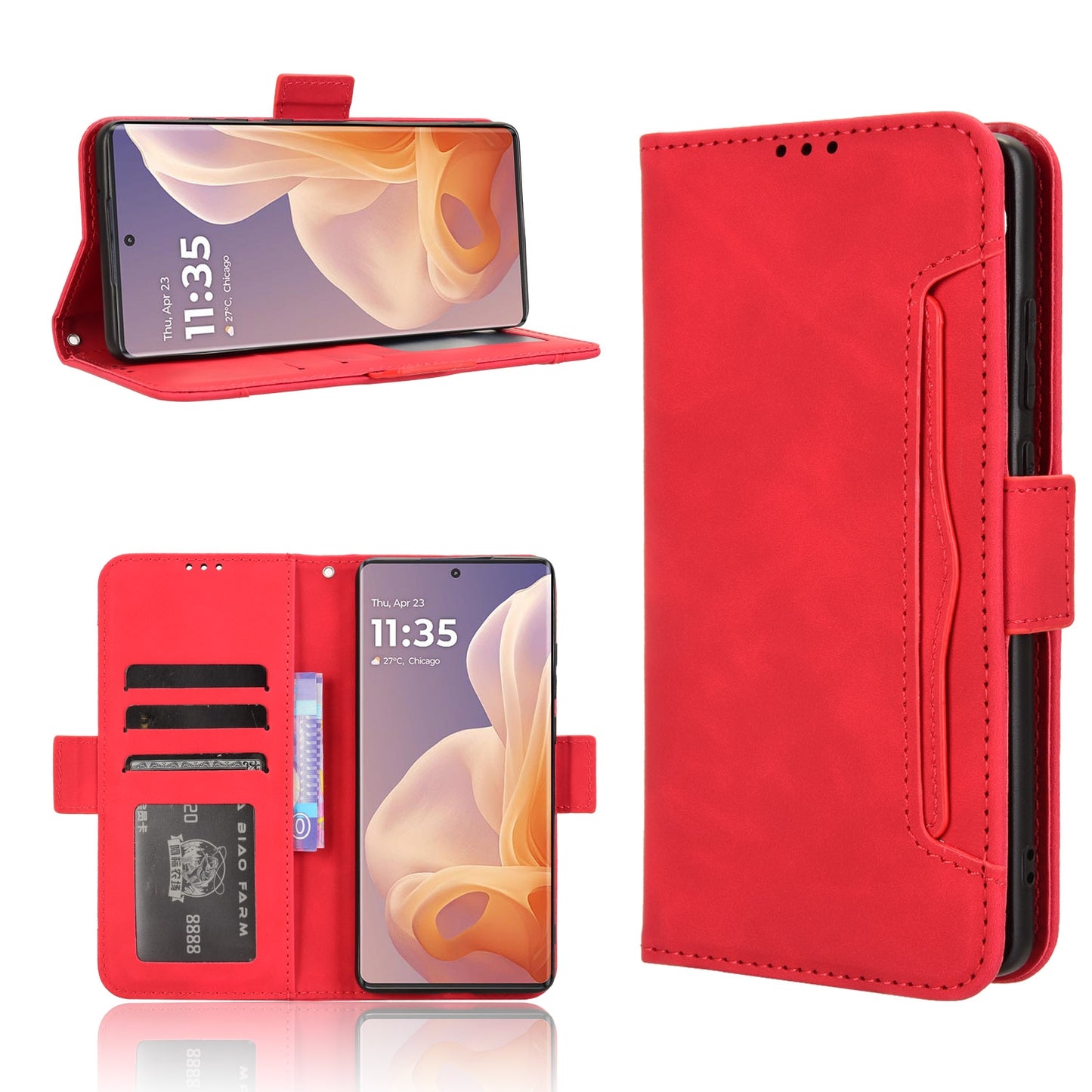 Motorola Moto S50 Neo 5G Skin Feel PU Leather Wallet Phone Case with Card Slots, Cash Pocket, Magnetic Closure, Built-In Stand, Full Protection TPU Cover