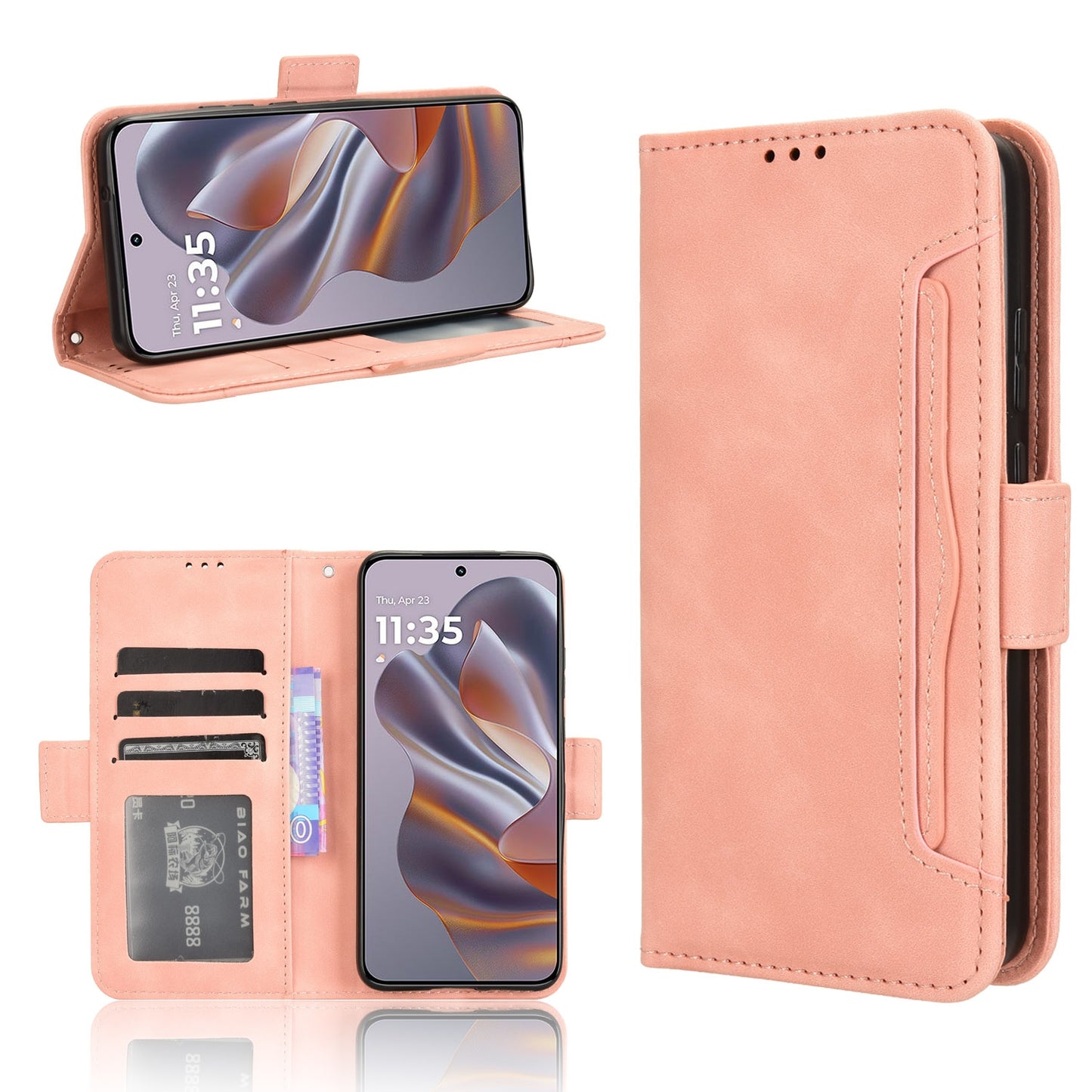 Motorola Moto S50 5G Skin Feel PU Leather Wallet Phone Case with Card Slots, Cash Pocket, Magnetic Closure, Built-In Stand, Full Protection TPU Cover