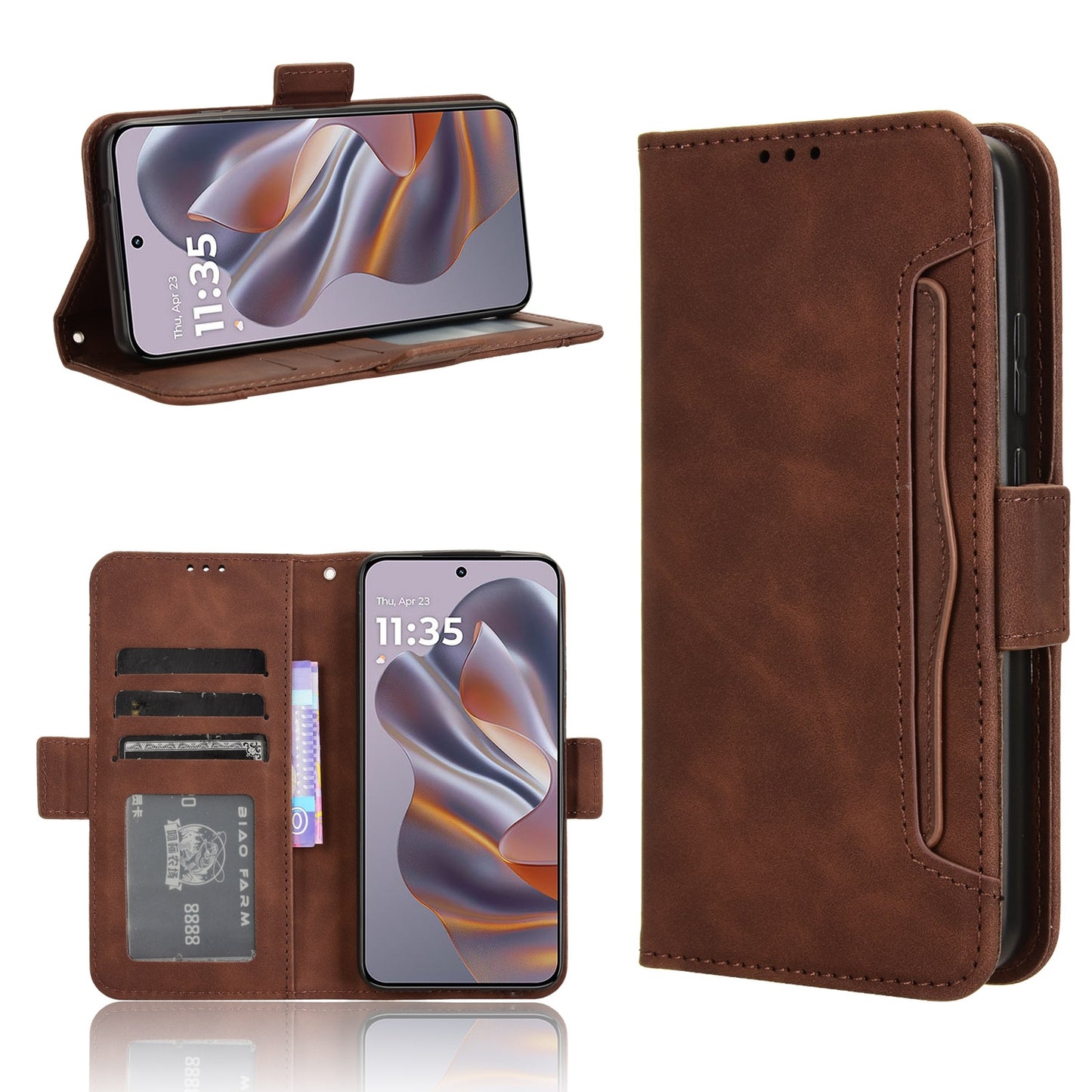 Motorola Edge 50 Neo Skin Feel PU Leather Wallet Phone Case with Card Slots, Cash Pocket, Magnetic Closure, Built-In Stand, Full Protection TPU Cover