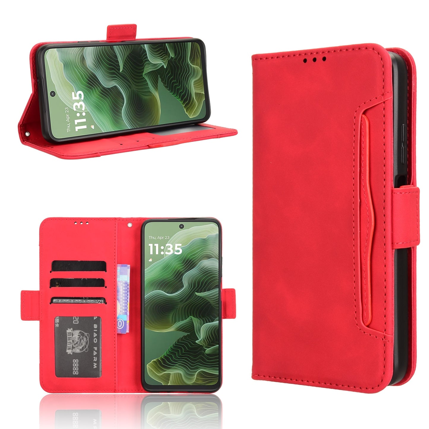 Motorola Moto G35 5G Skin Feel PU Leather Wallet Phone Case with Card Slots, Cash Pocket, Magnetic Closure, Built-In Stand, Full Protection TPU Cover