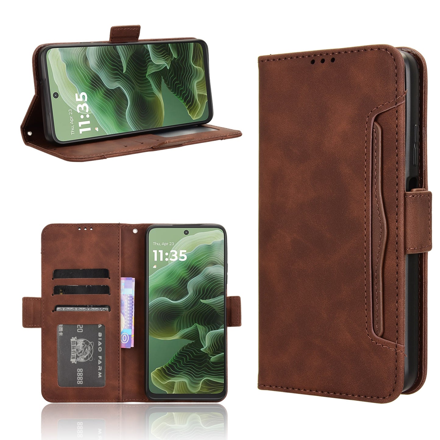 Motorola Moto G35 5G Skin Feel PU Leather Wallet Phone Case with Card Slots, Cash Pocket, Magnetic Closure, Built-In Stand, Full Protection TPU Cover