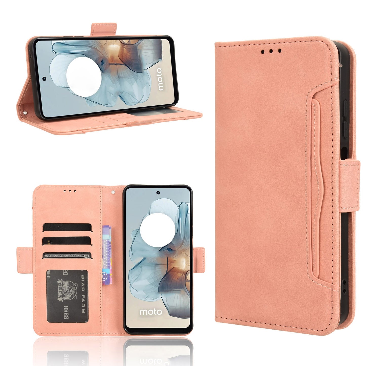 Motorola Moto G45 5G Skin Feel PU Leather Wallet Phone Case with Card Slots, Cash Pocket, Magnetic Closure, Built-In Stand, Full Protection TPU Cover