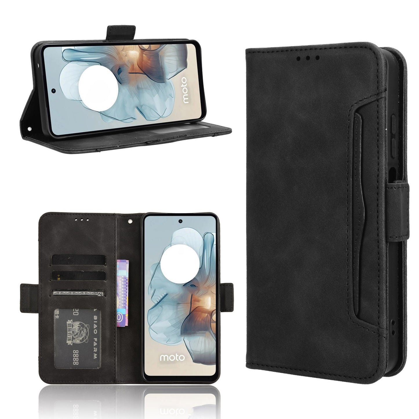 Motorola Moto G45 5G Skin Feel PU Leather Wallet Phone Case with Card Slots, Cash Pocket, Magnetic Closure, Built-In Stand, Full Protection TPU Cover