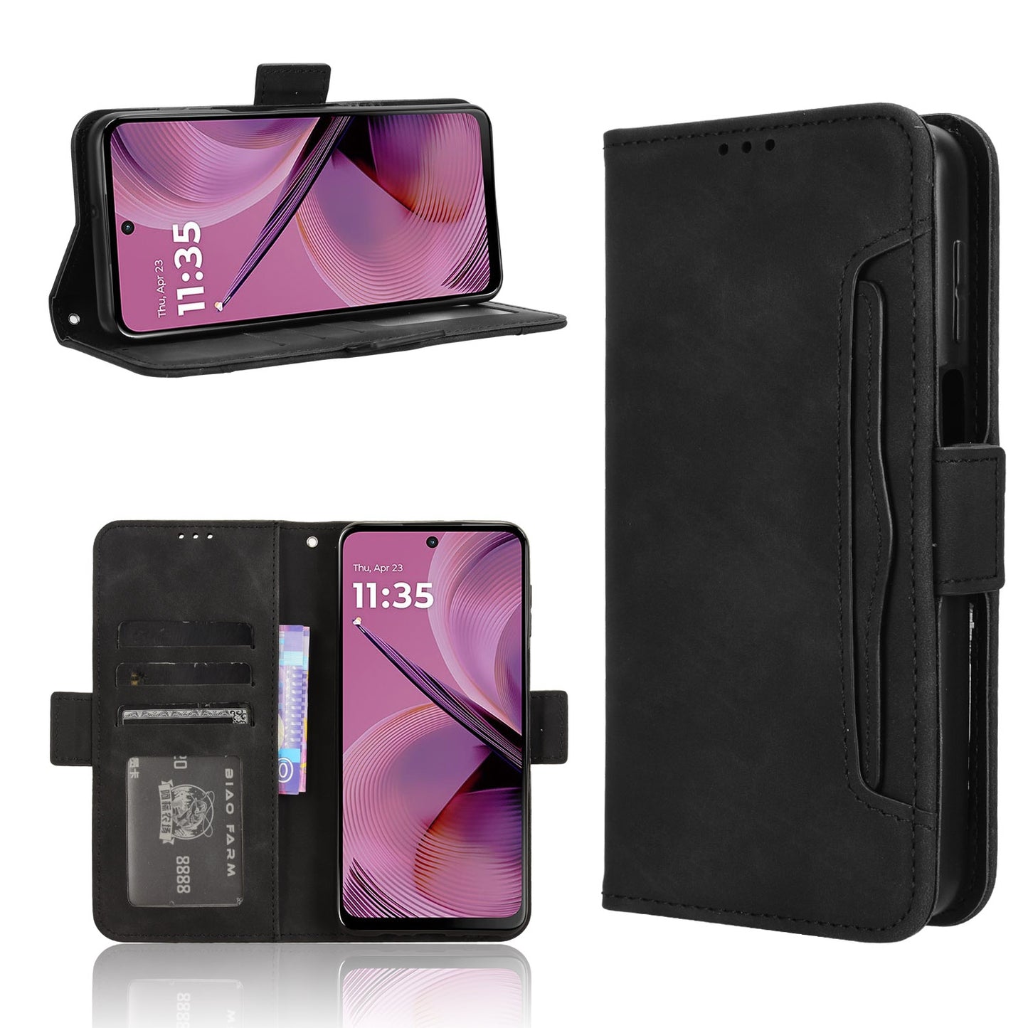 Motorola Moto G55 5G Skin Feel PU Leather Wallet Phone Case with Card Slots, Cash Pocket, Magnetic Closure, Built-In Stand, Full Protection TPU Cover