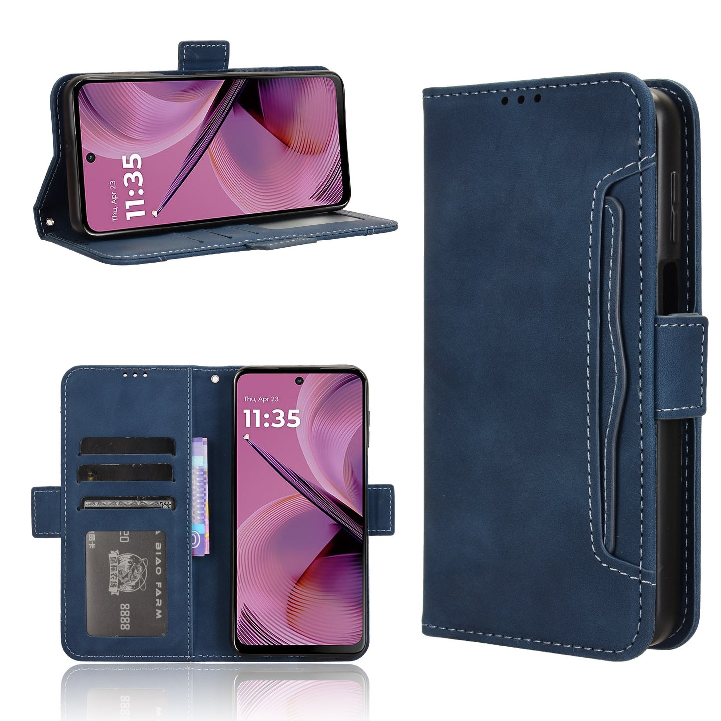 Motorola Moto G55 5G Skin Feel PU Leather Wallet Phone Case with Card Slots, Cash Pocket, Magnetic Closure, Built-In Stand, Full Protection TPU Cover