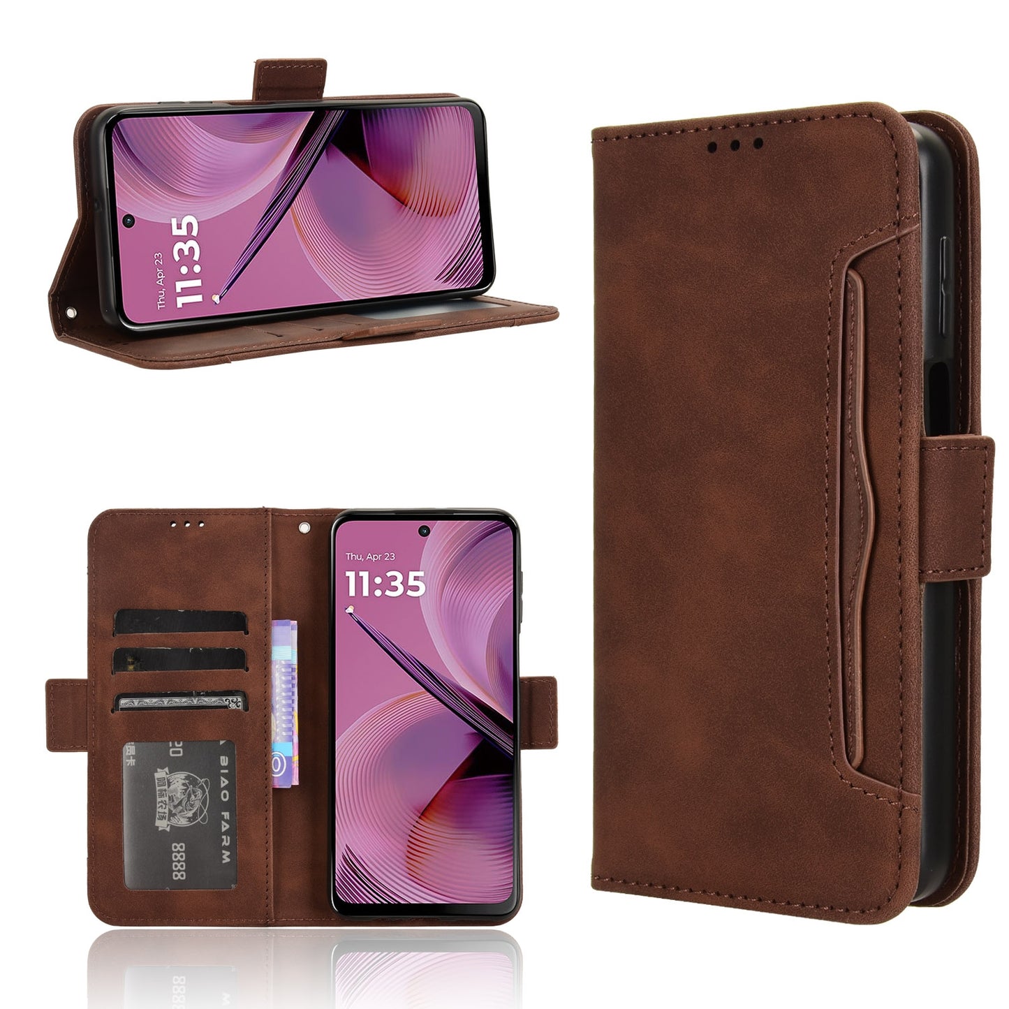 Motorola Moto G55 5G Skin Feel PU Leather Wallet Phone Case with Card Slots, Cash Pocket, Magnetic Closure, Built-In Stand, Full Protection TPU Cover