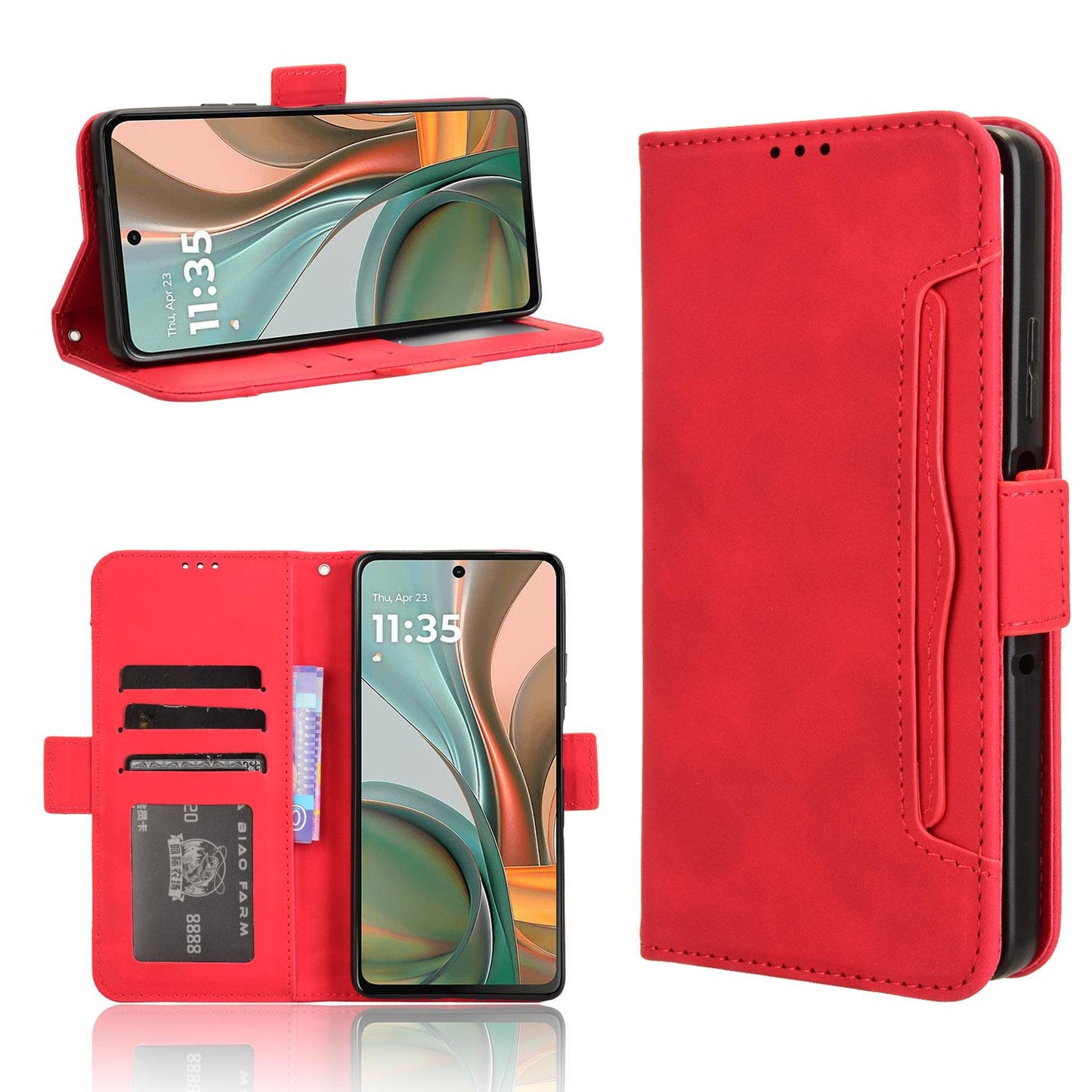 Motorola Moto G75 5G Skin Feel PU Leather Wallet Phone Case with Card Slots, Cash Pocket, Magnetic Closure, Built-In Stand, Full Protection TPU Cover