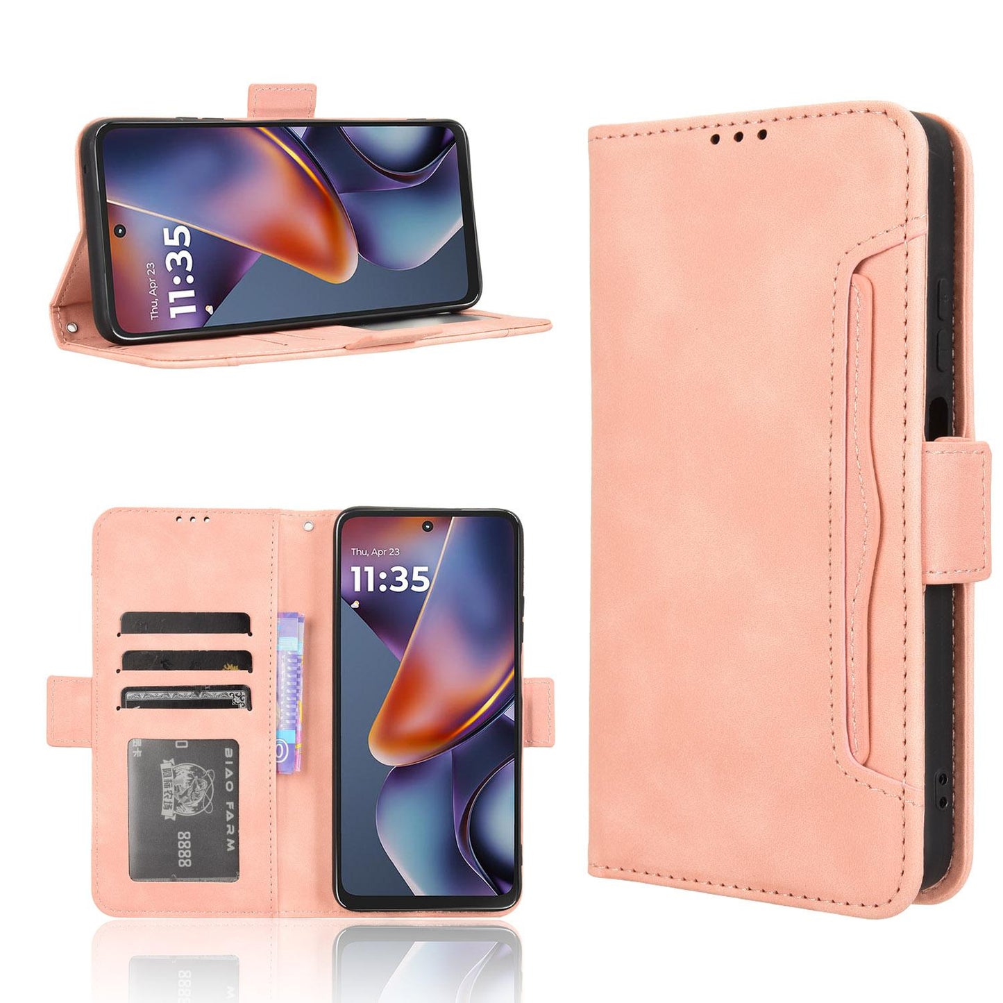 Motorola Moto G Play 2025 Skin Feel PU Leather Wallet Phone Case with Card Slots, Cash Pocket, Magnetic Closure, Built-In Stand, Full Protection TPU Cover