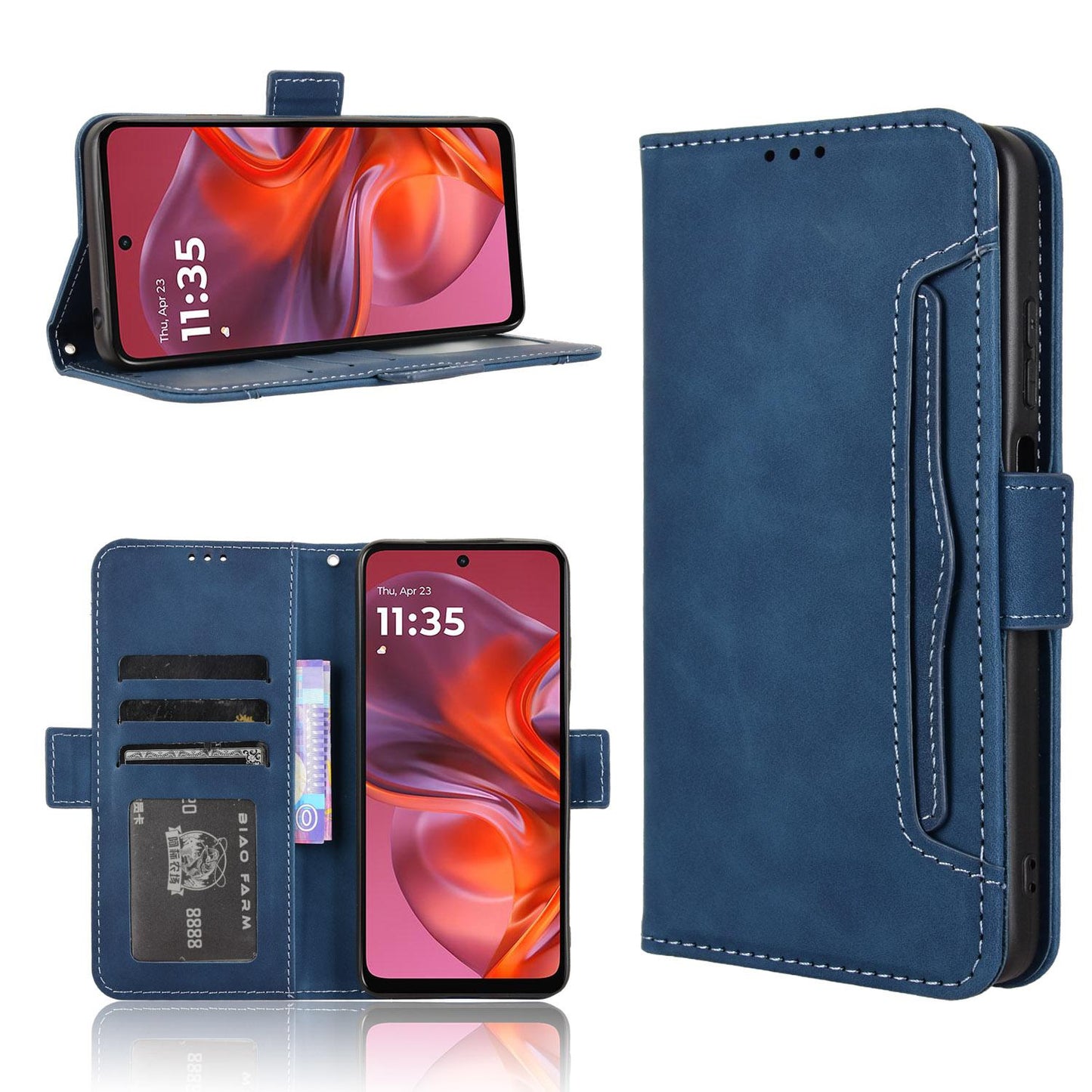 Motorola Moto E15 4G Skin Feel PU Leather Wallet Phone Case with Card Slots, Cash Pocket, Magnetic Closure, Built-In Stand, Full Protection TPU Cover