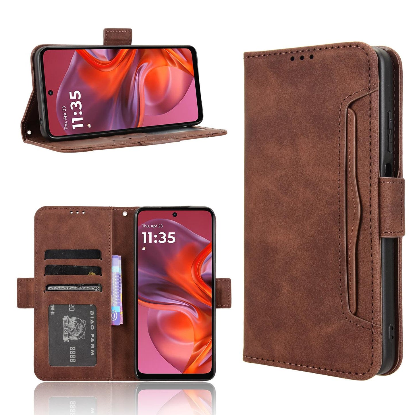 Motorola Moto G05 4G Skin Feel PU Leather Wallet Phone Case with Card Slots, Cash Pocket, Magnetic Closure, Built-In Stand, Full Protection TPU Cover