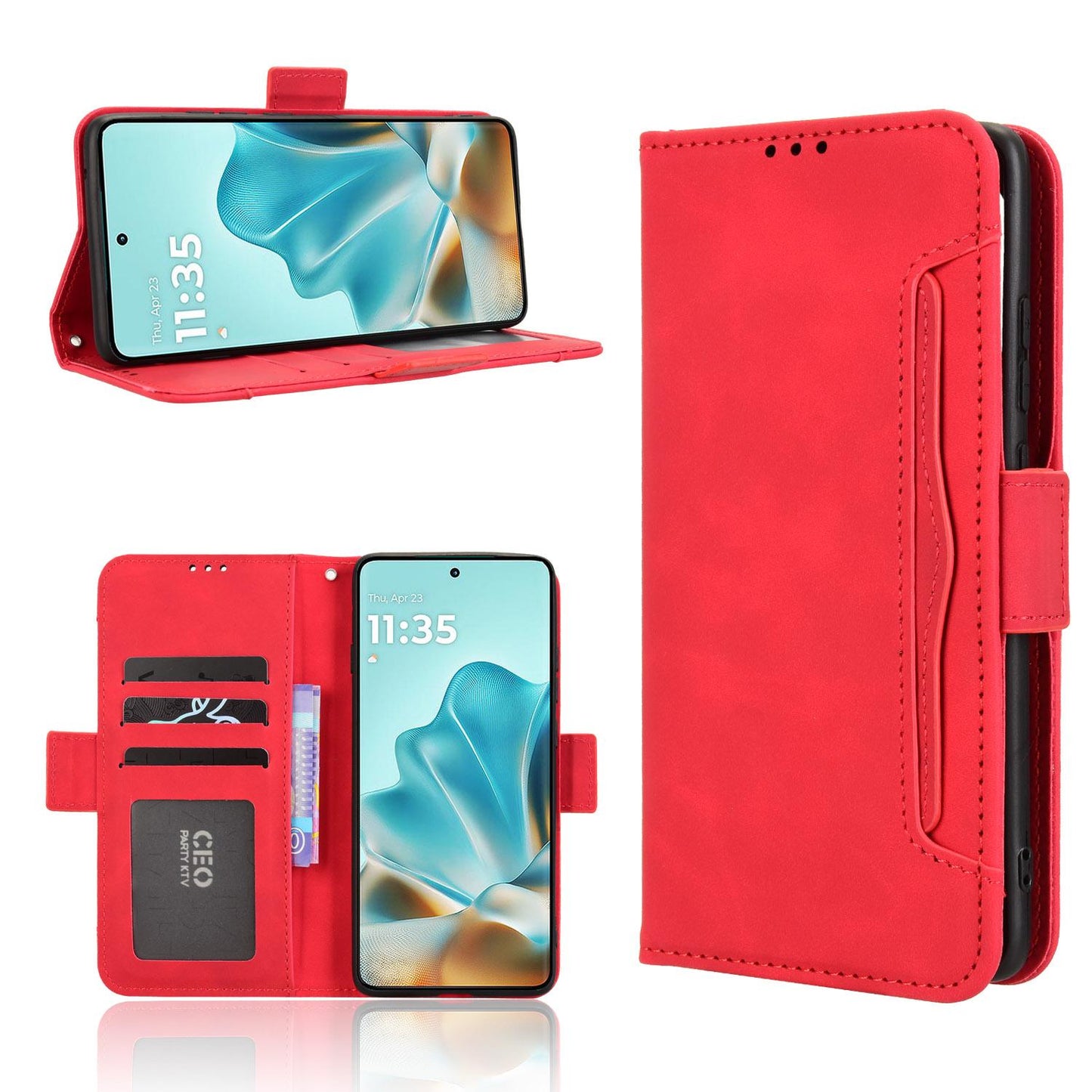 Motorola Edge 60 Fusion Skin Feel PU Leather Wallet Phone Case with Card Slots, Cash Pocket, Magnetic Closure, Built-In Stand, Full Protection TPU Cover