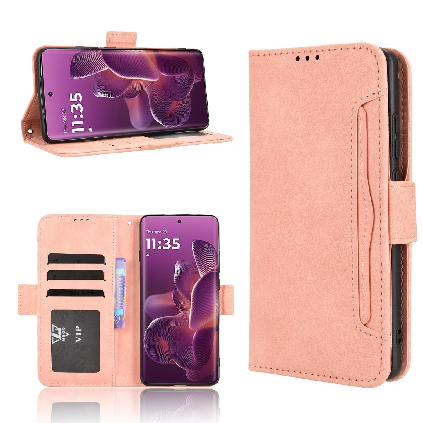 Motorola Edge 60s Pro 5G Skin Feel PU Leather Wallet Phone Case with Card Slots, Cash Pocket, Magnetic Closure, Built-In Stand, Full Protection TPU Cover