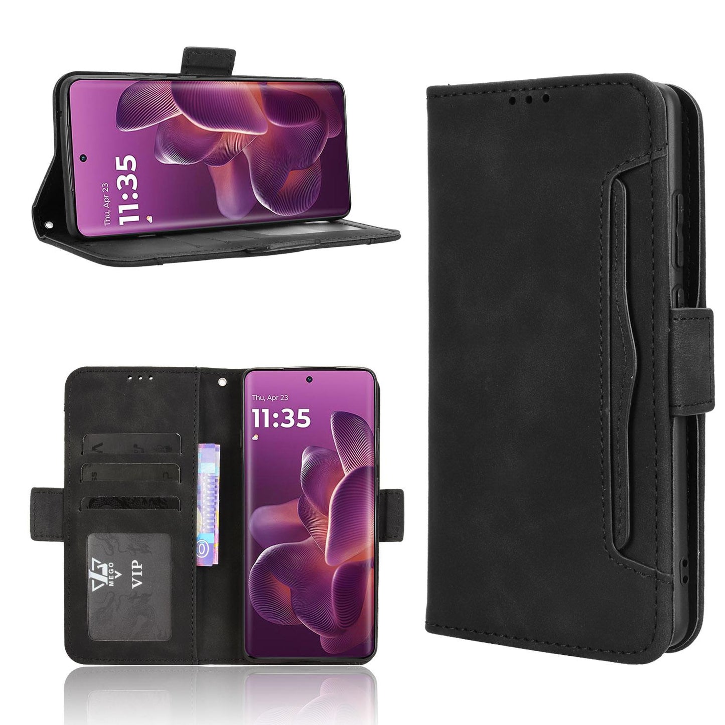 Motorola Edge 60 Pro Skin Feel PU Leather Wallet Phone Case with Card Slots, Cash Pocket, Magnetic Closure, Built-In Stand, Full Protection TPU Cover
