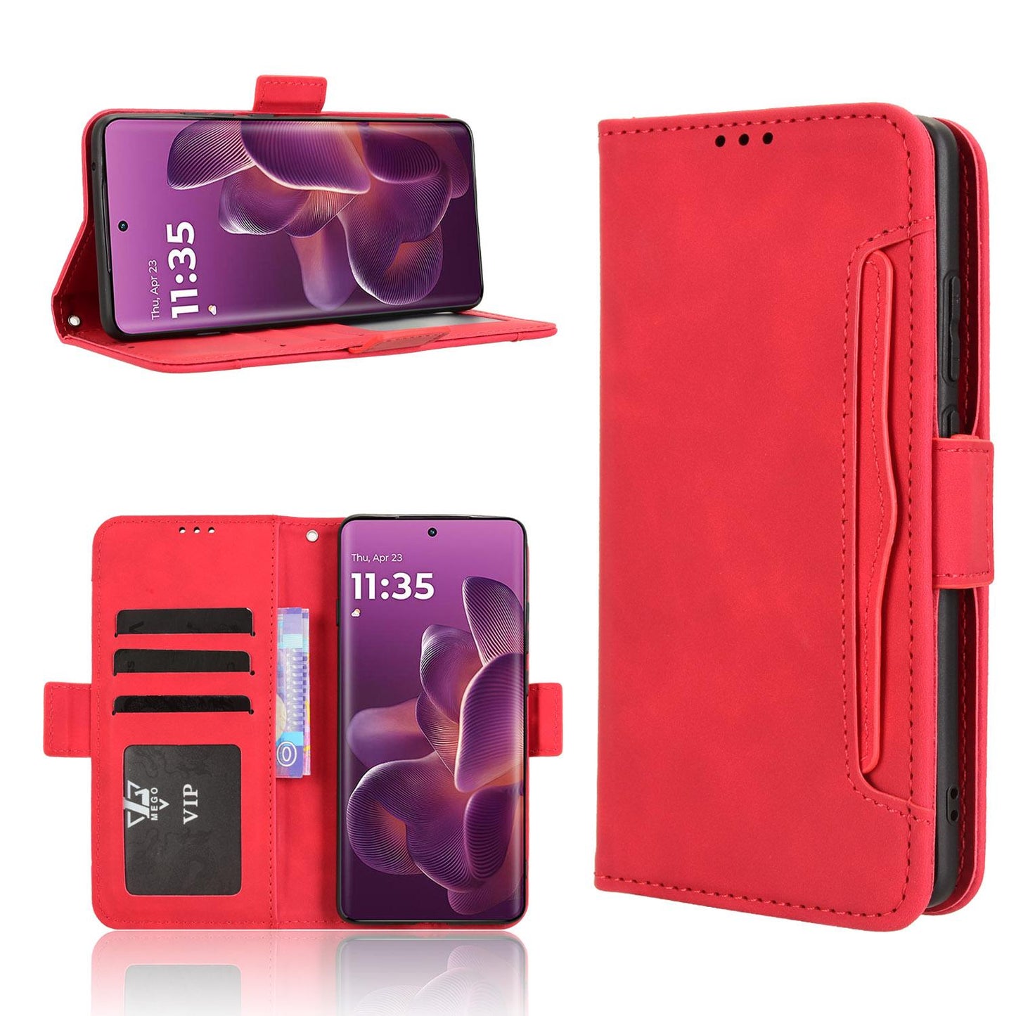 Motorola Edge 60s Pro 5G Skin Feel PU Leather Wallet Phone Case with Card Slots, Cash Pocket, Magnetic Closure, Built-In Stand, Full Protection TPU Cover