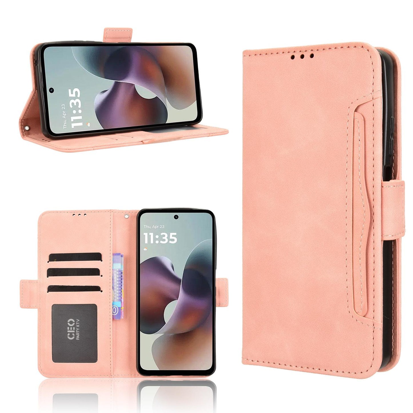 Motorola Moto G66y 5G Skin Feel PU Leather Wallet Phone Case with Card Slots, Cash Pocket, Magnetic Closure, Built-In Stand, Full Protection TPU Cover
