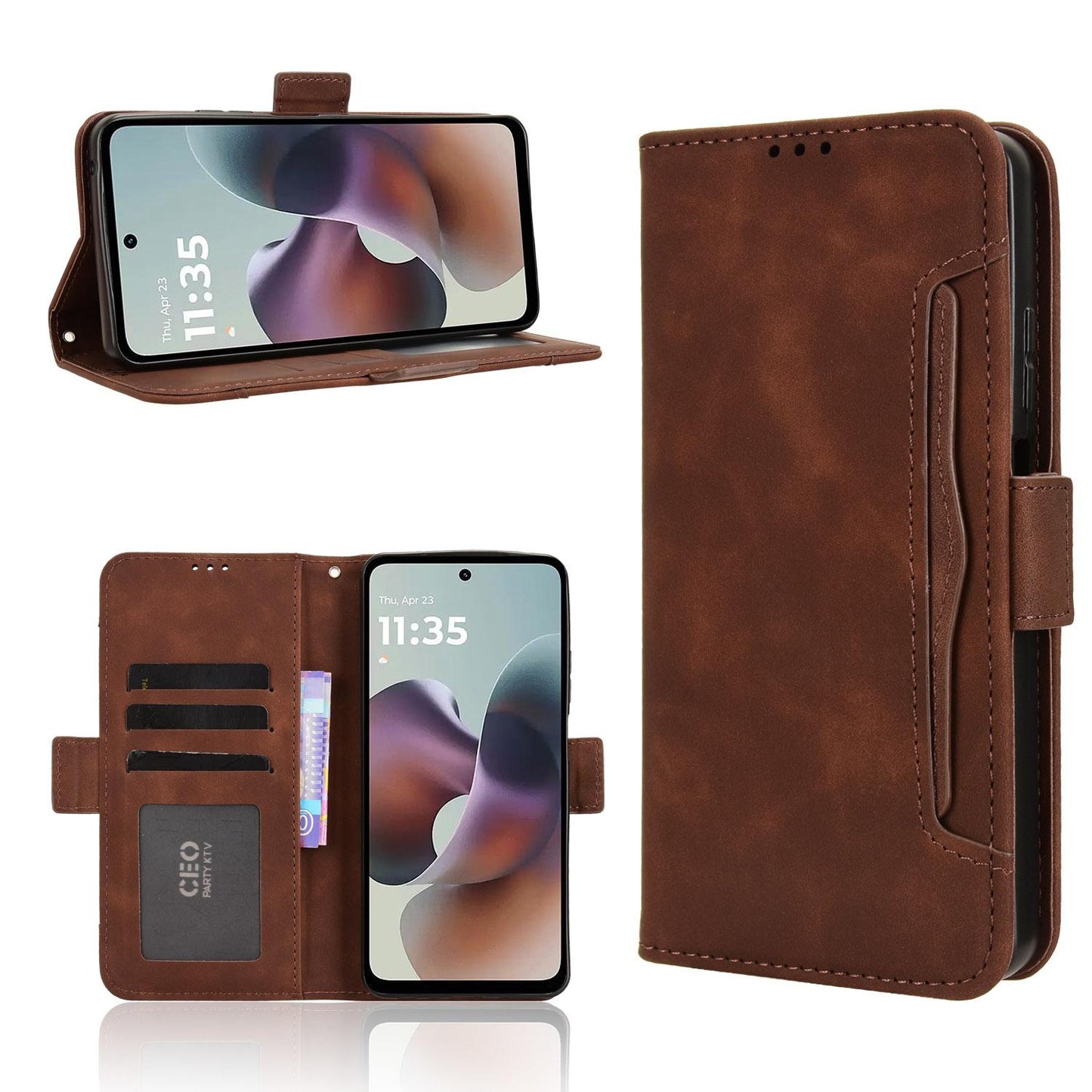 Motorola Moto G66y 5G Skin Feel PU Leather Wallet Phone Case with Card Slots, Cash Pocket, Magnetic Closure, Built-In Stand, Full Protection TPU Cover