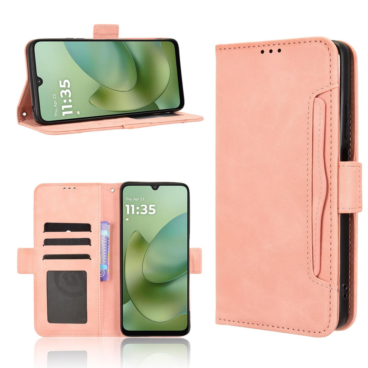 Motorola Moto G06 Power Skin Feel PU Leather Wallet Phone Case with Card Slots, Cash Pocket, Magnetic Closure, Built-In Stand, Full Protection TPU Cover
