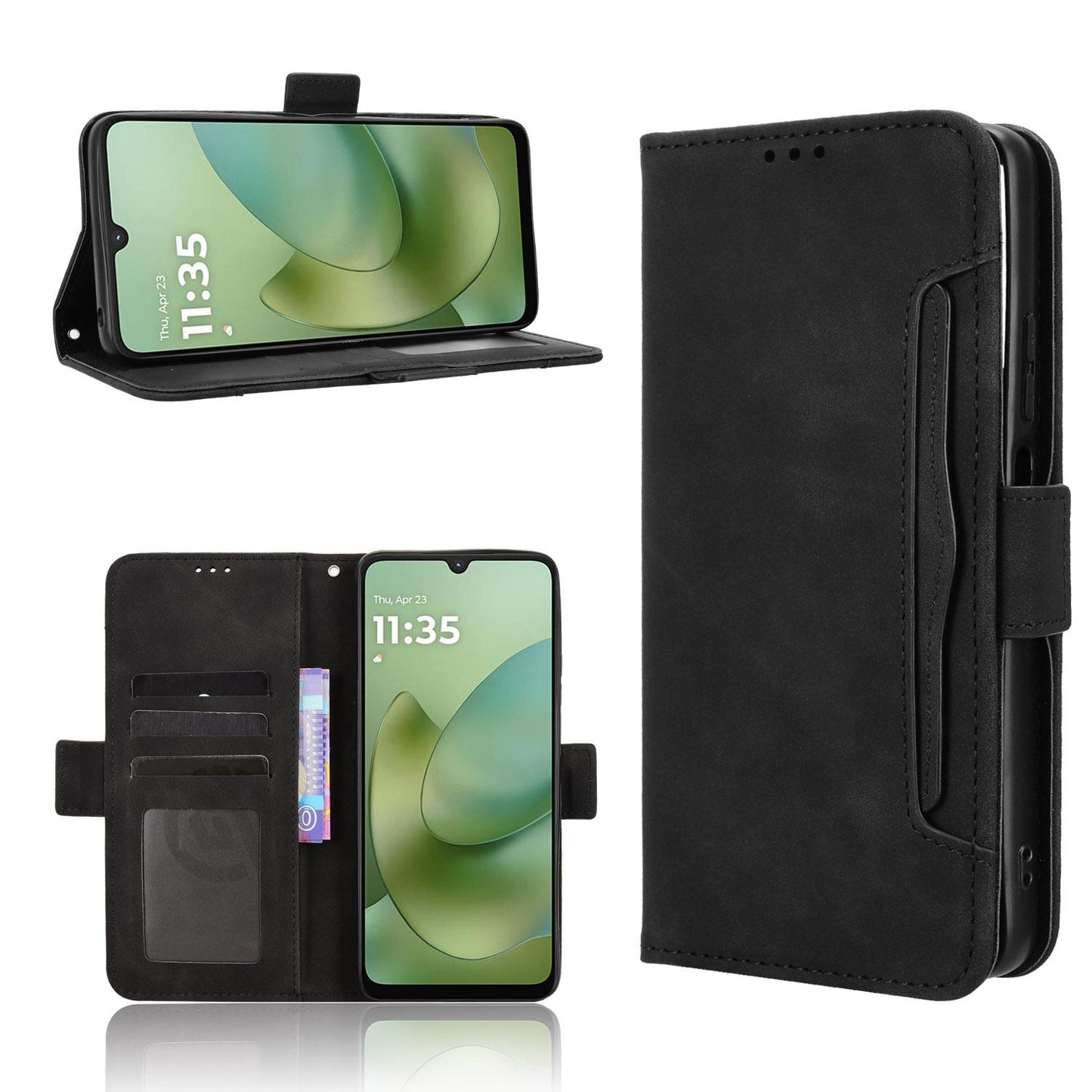 Motorola Moto G06 Skin Feel PU Leather Wallet Phone Case with Card Slots, Cash Pocket, Magnetic Closure, Built-In Stand, Full Protection TPU Cover