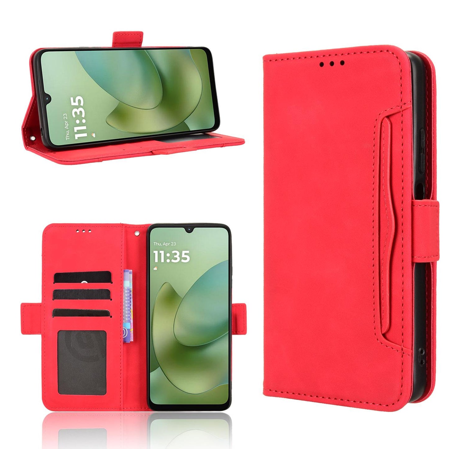 Motorola Moto G06 Skin Feel PU Leather Wallet Phone Case with Card Slots, Cash Pocket, Magnetic Closure, Built-In Stand, Full Protection TPU Cover