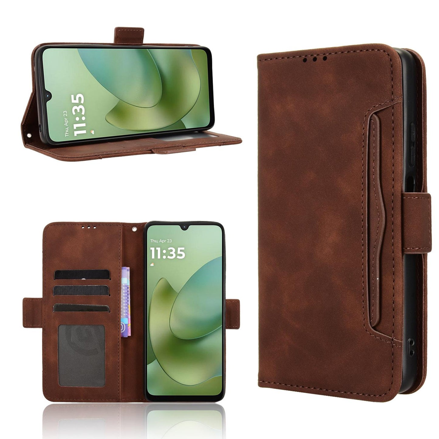 Motorola Moto G06 Skin Feel PU Leather Wallet Phone Case with Card Slots, Cash Pocket, Magnetic Closure, Built-In Stand, Full Protection TPU Cover