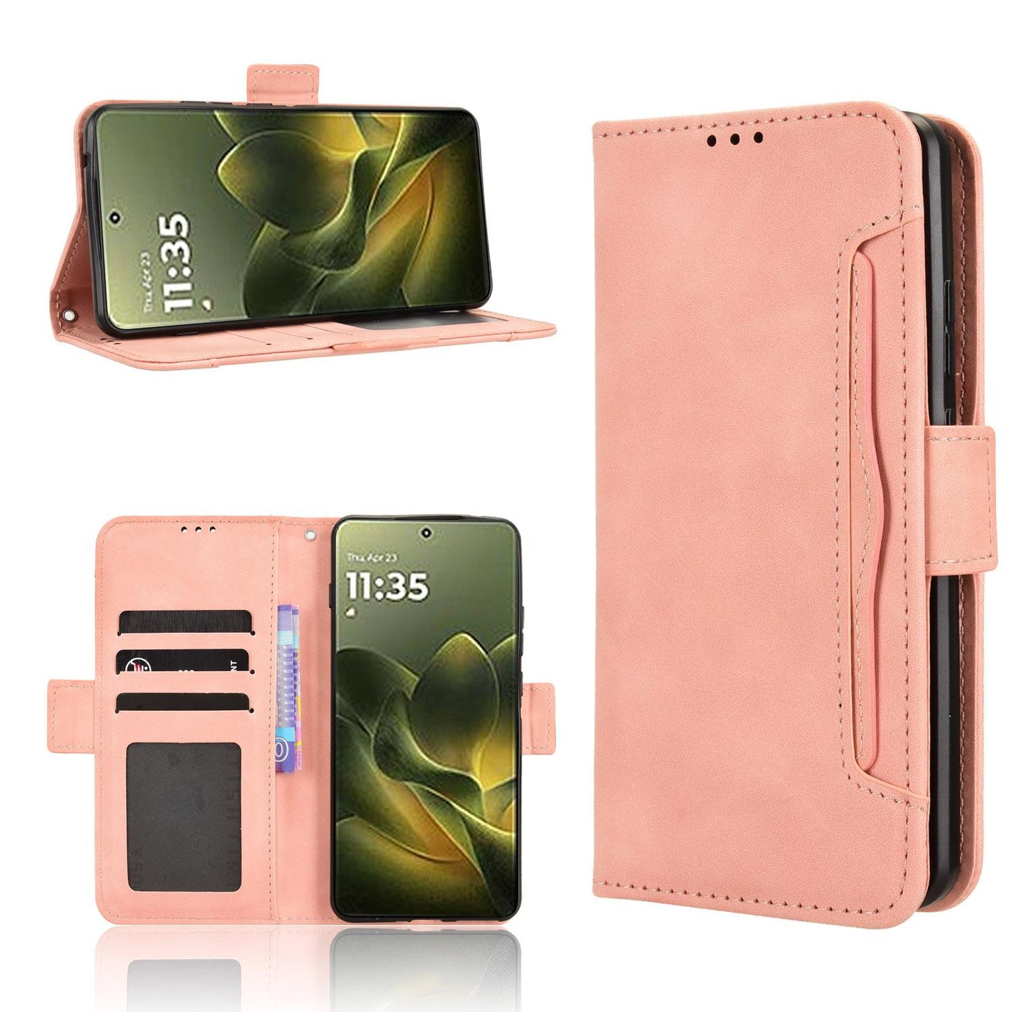 Motorola Edge 70 5G Skin Feel PU Leather Wallet Phone Case with Card Slots, Cash Pocket, Magnetic Closure, Built-In Stand, Full Protection TPU Cover