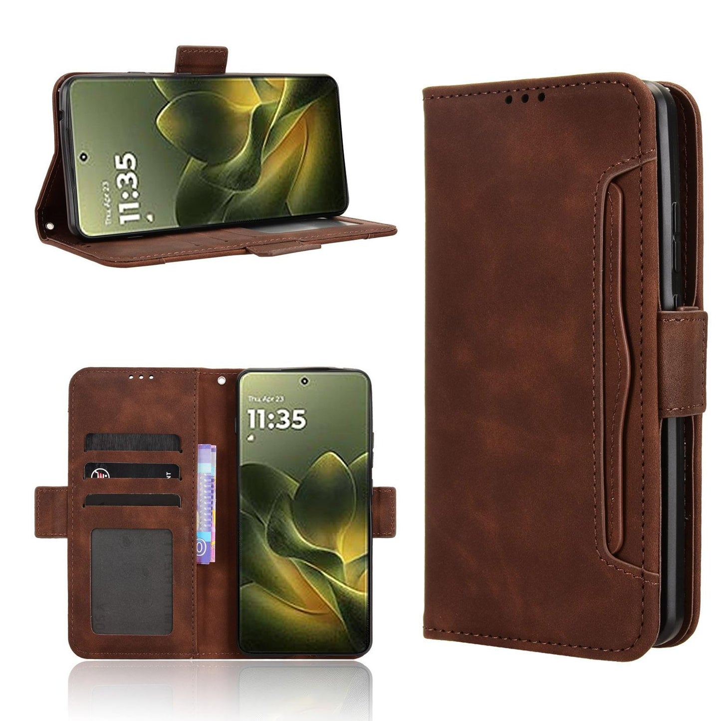 Motorola Edge 70 5G Skin Feel PU Leather Wallet Phone Case with Card Slots, Cash Pocket, Magnetic Closure, Built-In Stand, Full Protection TPU Cover