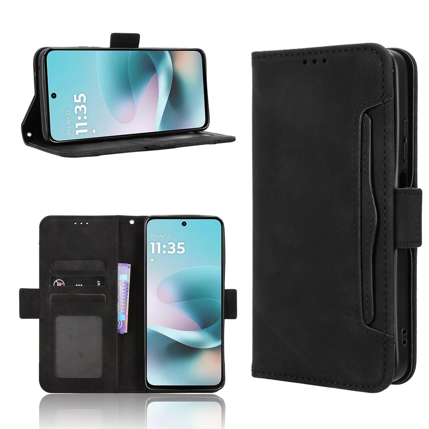 Motorola Moto G57 Power Skin Feel PU Leather Wallet Phone Case with Card Slots, Cash Pocket, Magnetic Closure, Built-In Stand, Full Protection TPU Cover