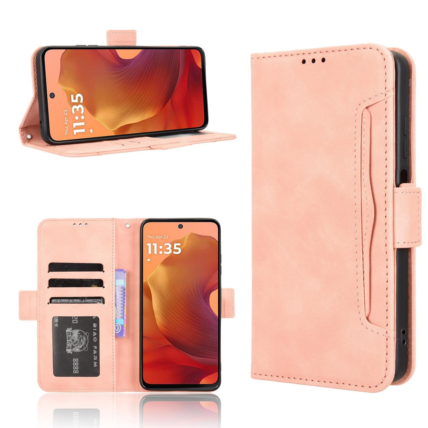 Motorola Moto G17 Skin Feel PU Leather Wallet Phone Case with Card Slots, Cash Pocket, Magnetic Closure, Built-In Stand, Full Protection TPU Cover