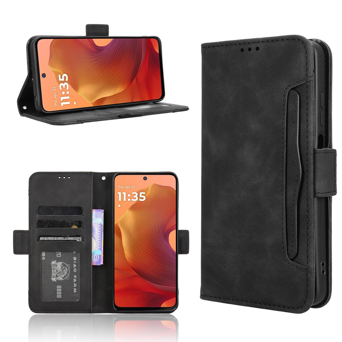 Motorola Moto G17 Power 4G Skin Feel PU Leather Wallet Phone Case with Card Slots, Cash Pocket, Magnetic Closure, Built-In Stand, Full Protection TPU Cover